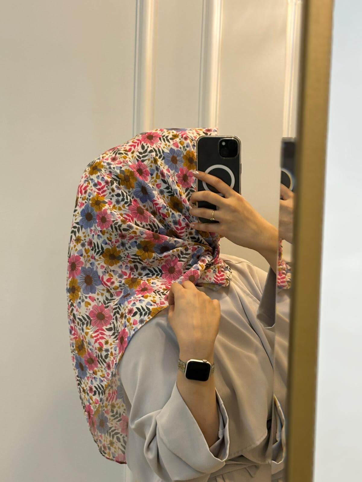 Flora Desen Bambu Eşarp Pembe Lila önden görünüm soft dokuda