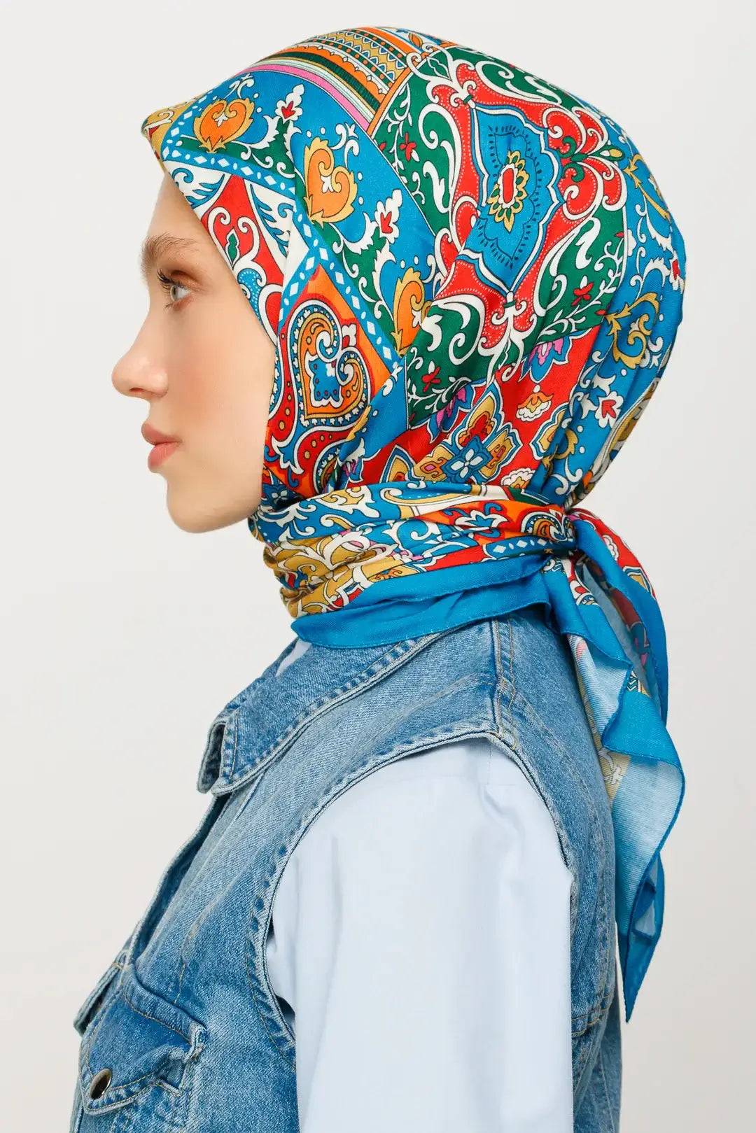 Mavi 40 Yama Desen Dijital Soft Eşarp
