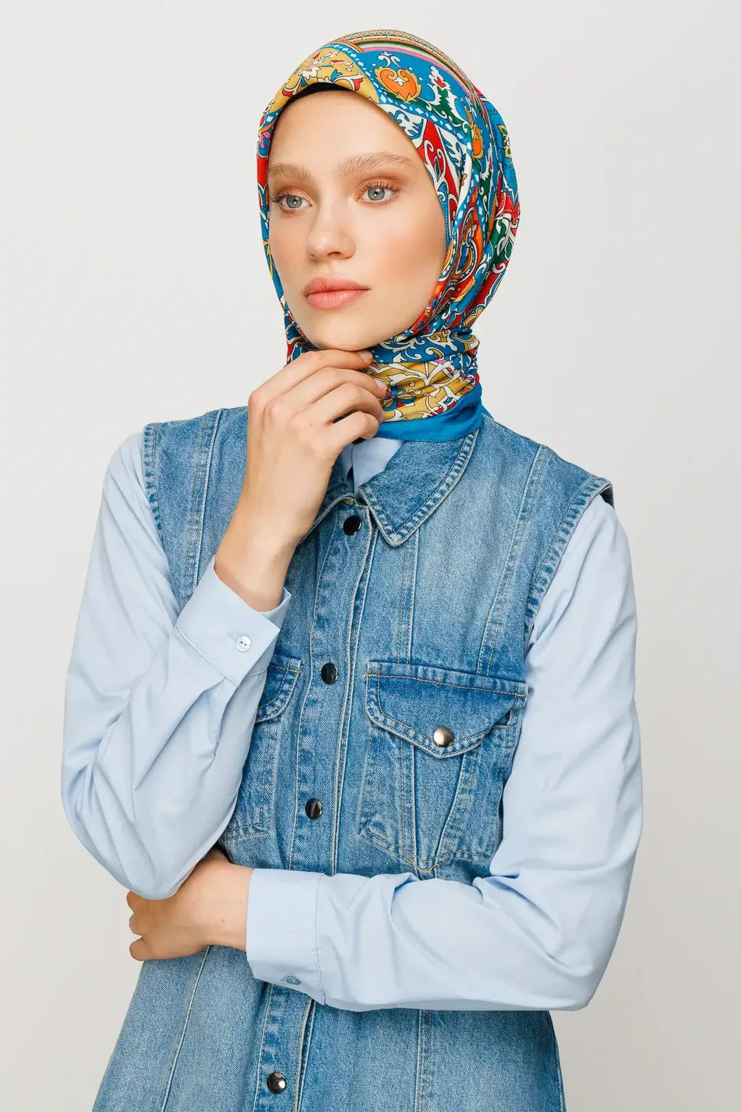 Mavi 40 Yama Desen Dijital Soft Eşarp