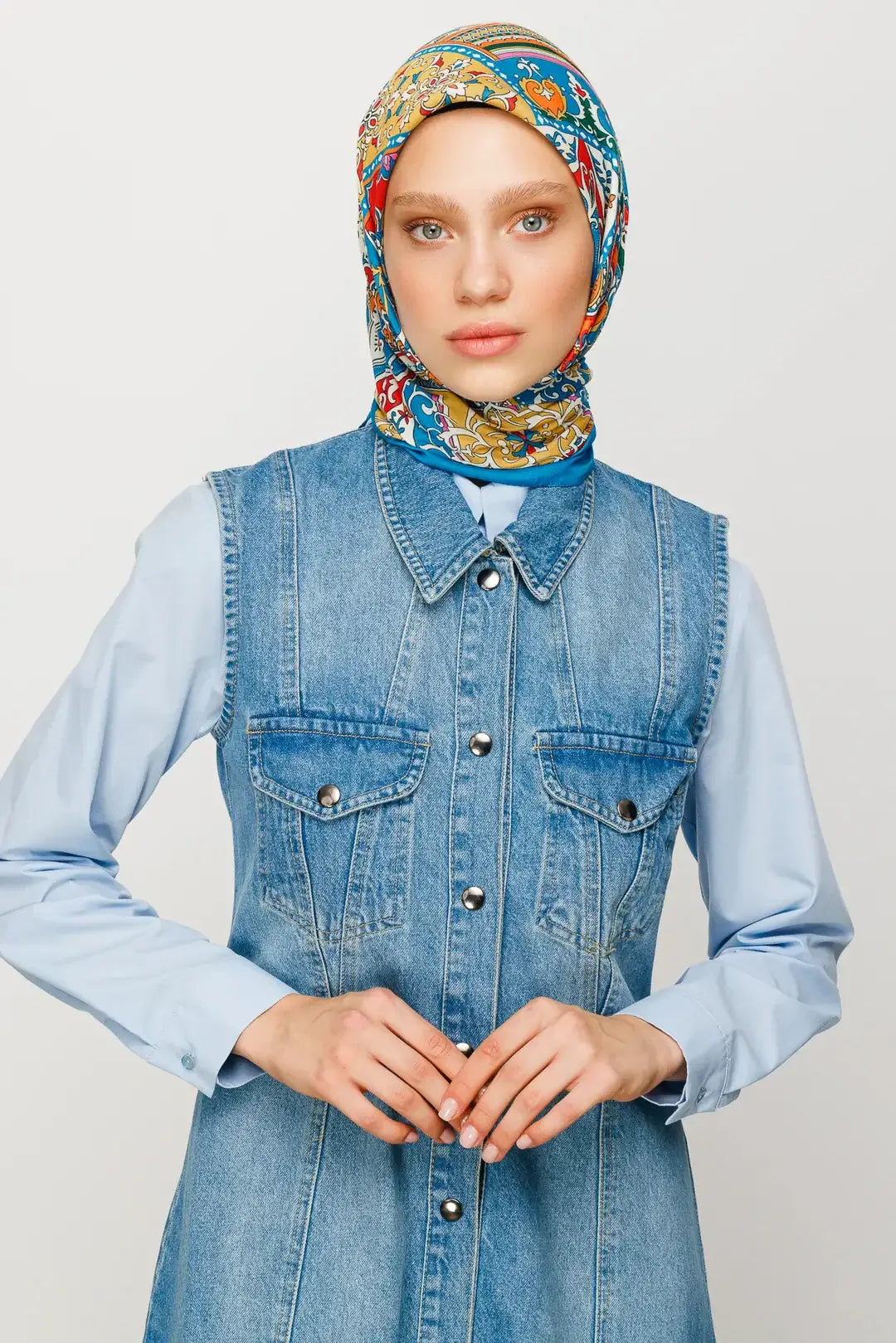 Mavi 40 Yama Desen Dijital Soft Eşarp