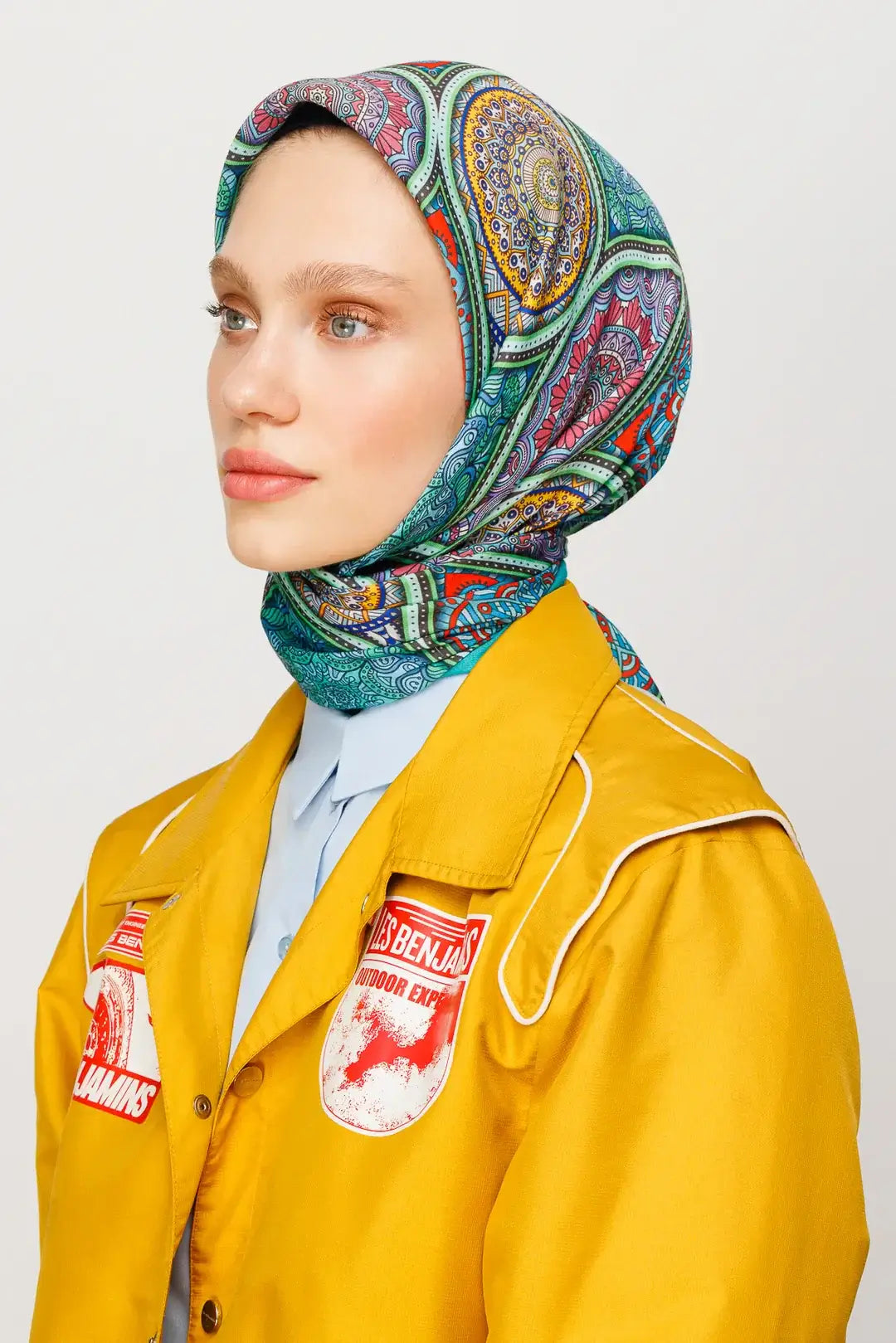 Mint Yeşili Etnik Desen Dijital Soft Eşarp