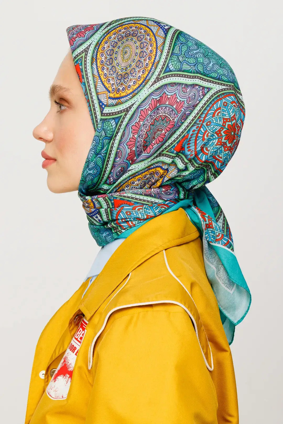 Mint Yeşili Etnik Desen Dijital Soft Eşarp