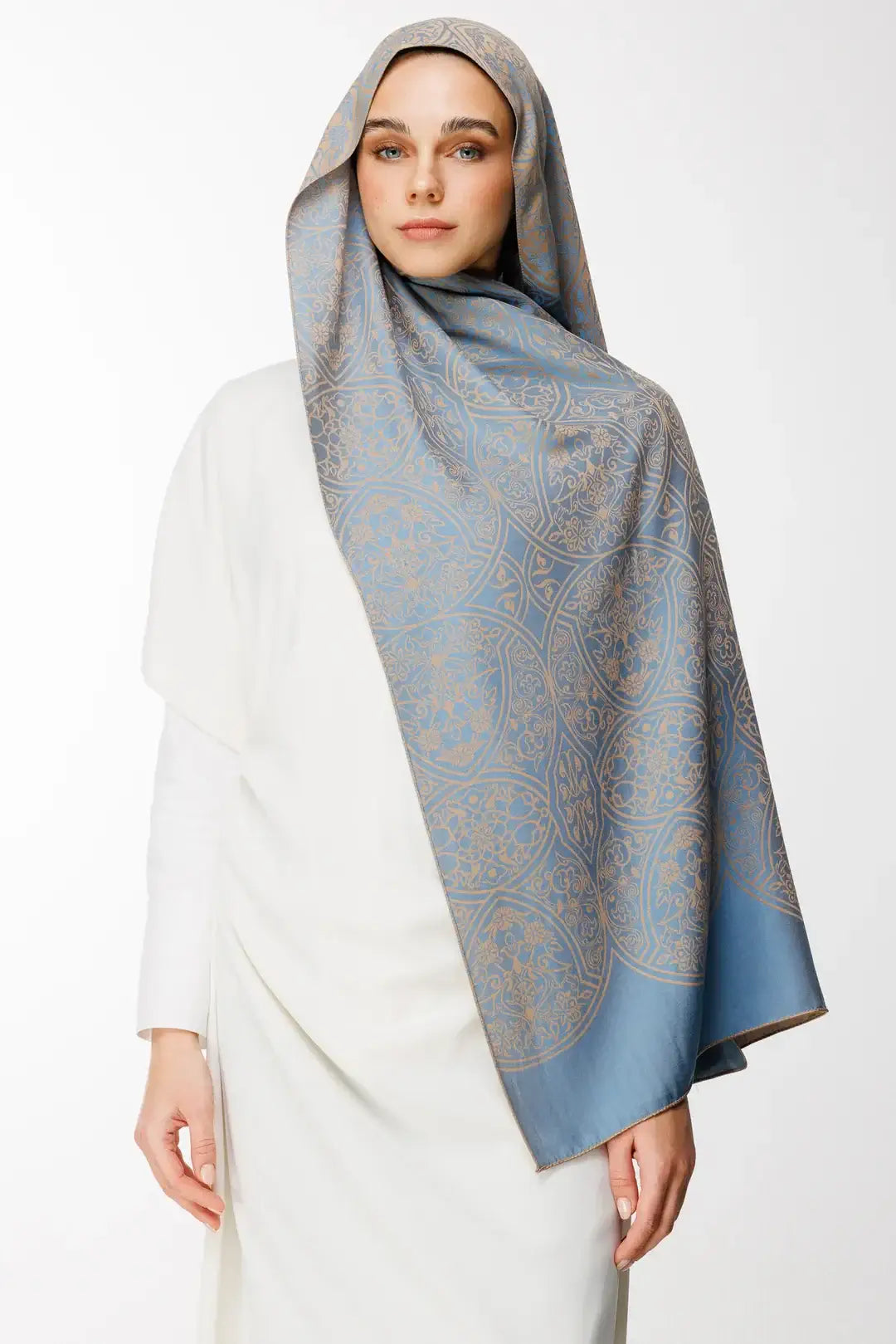 Morocco Desen Çift Taraflı Şal Vizon-Turkuaz