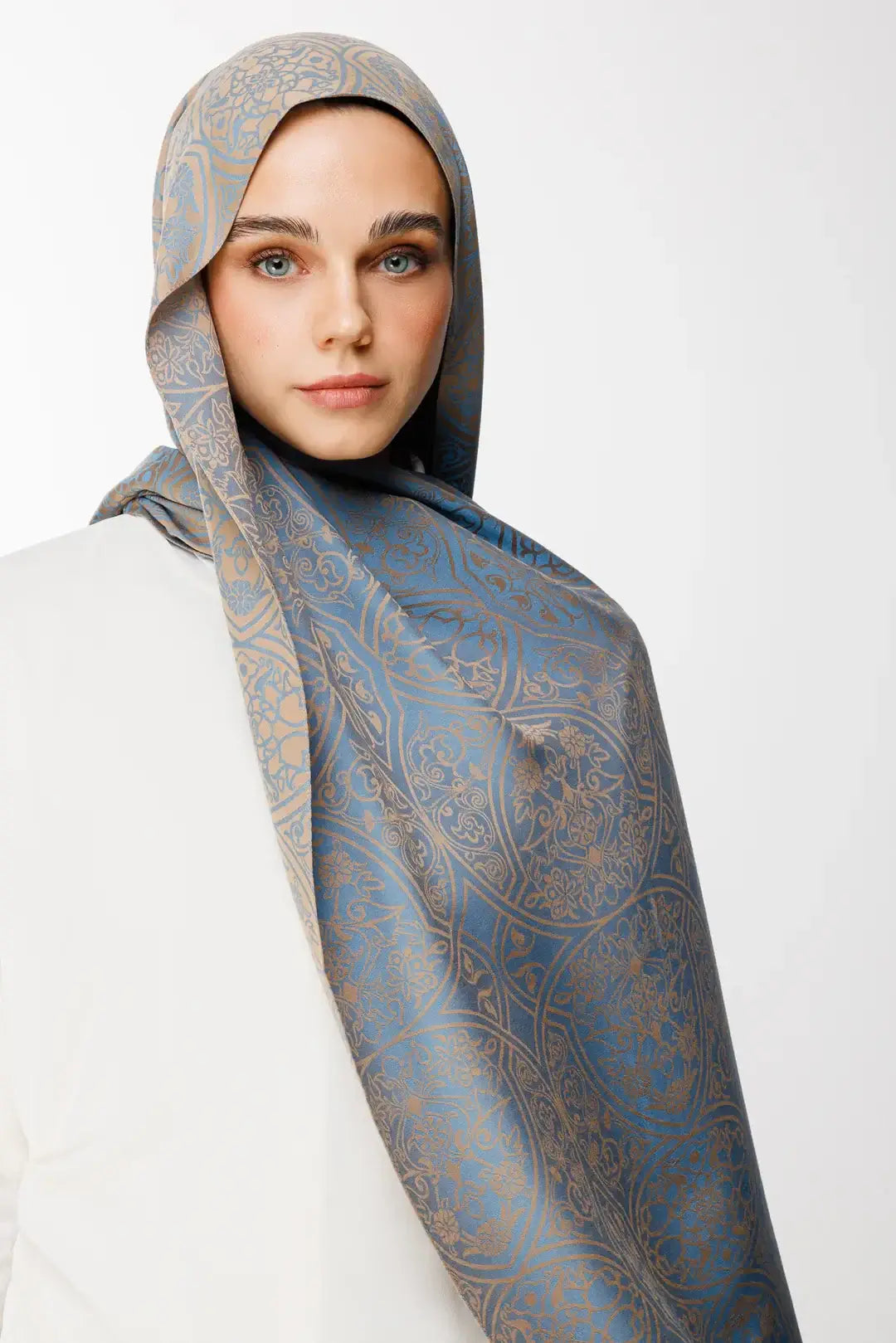 Morocco Desen Çift Taraflı Şal Vizon-Turkuaz