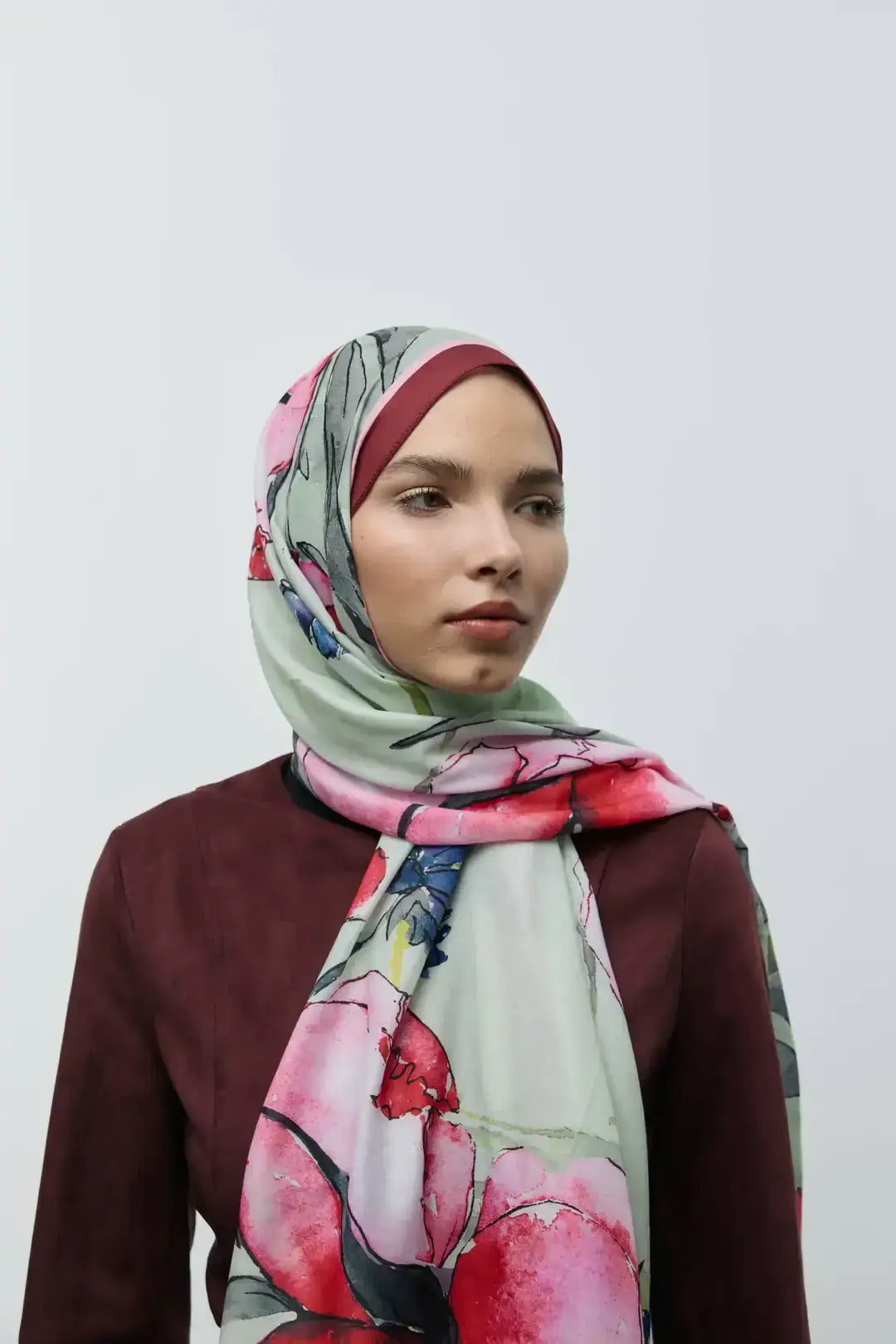 Pamuk Şal Nileya Desen Bordo önden görünüm soft dokuda