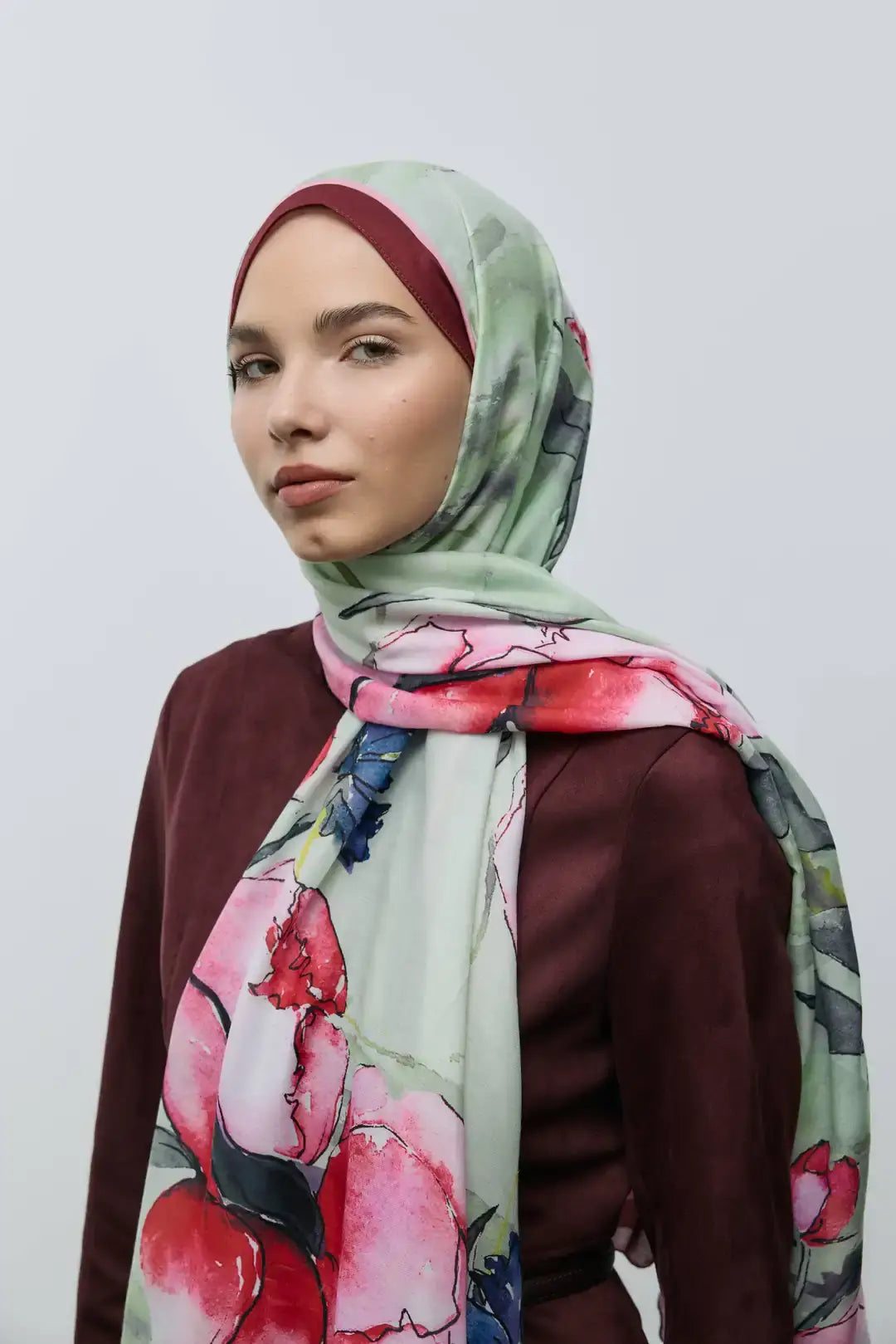 Pamuk Şal Bordo pamuk kumaş dokusu yakın plan