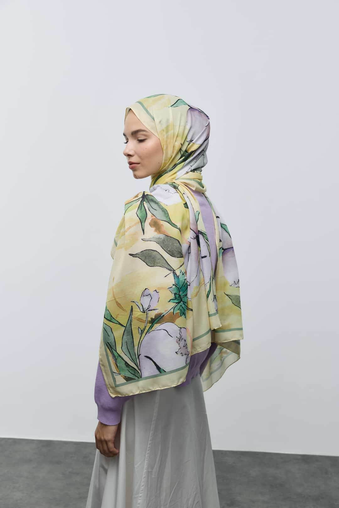 Pamuk Şal Nileya Desen Butter Yellow önden görünüm soft dokuda