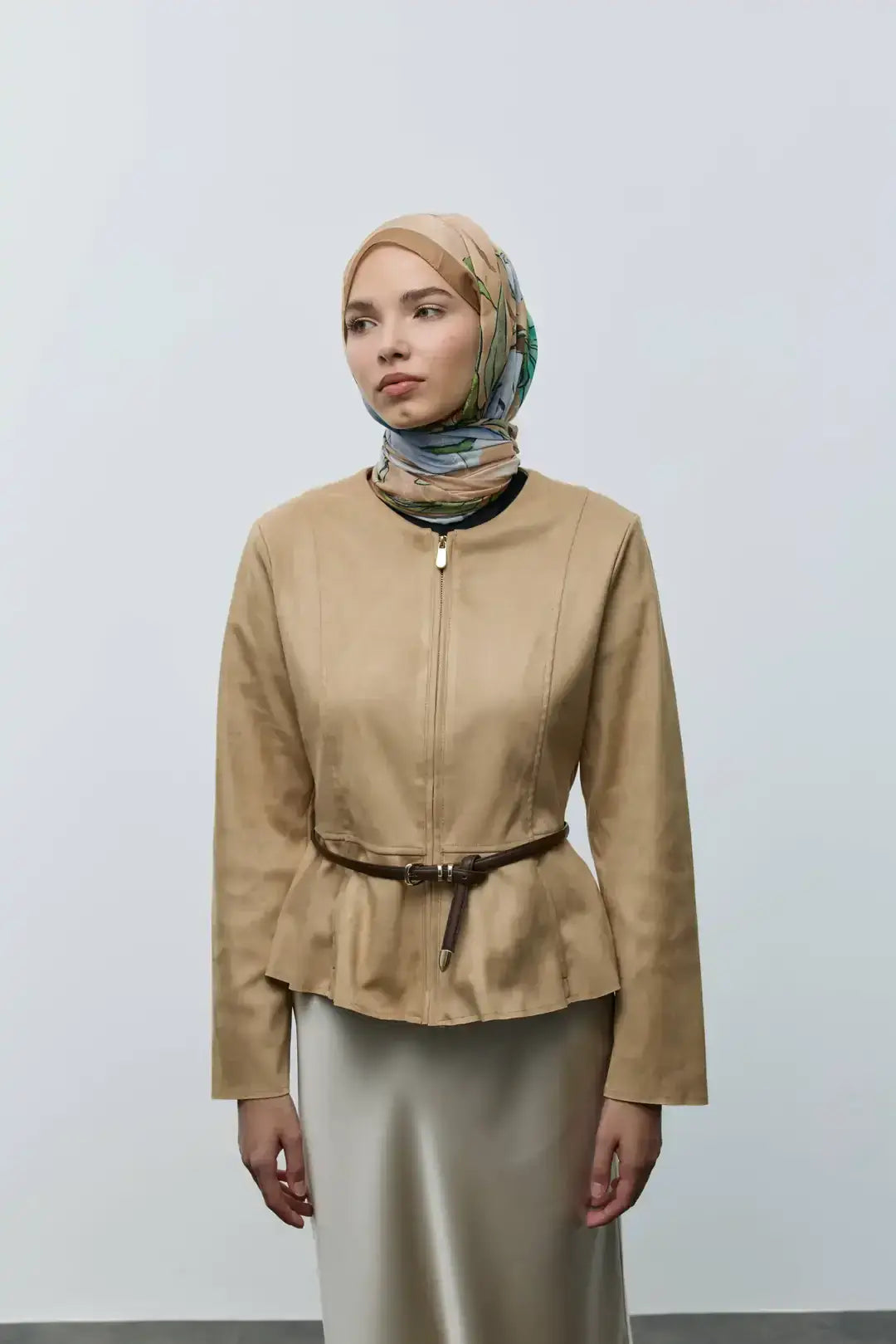 Pamuk Şal Karamel önden görünüm soft dokuda