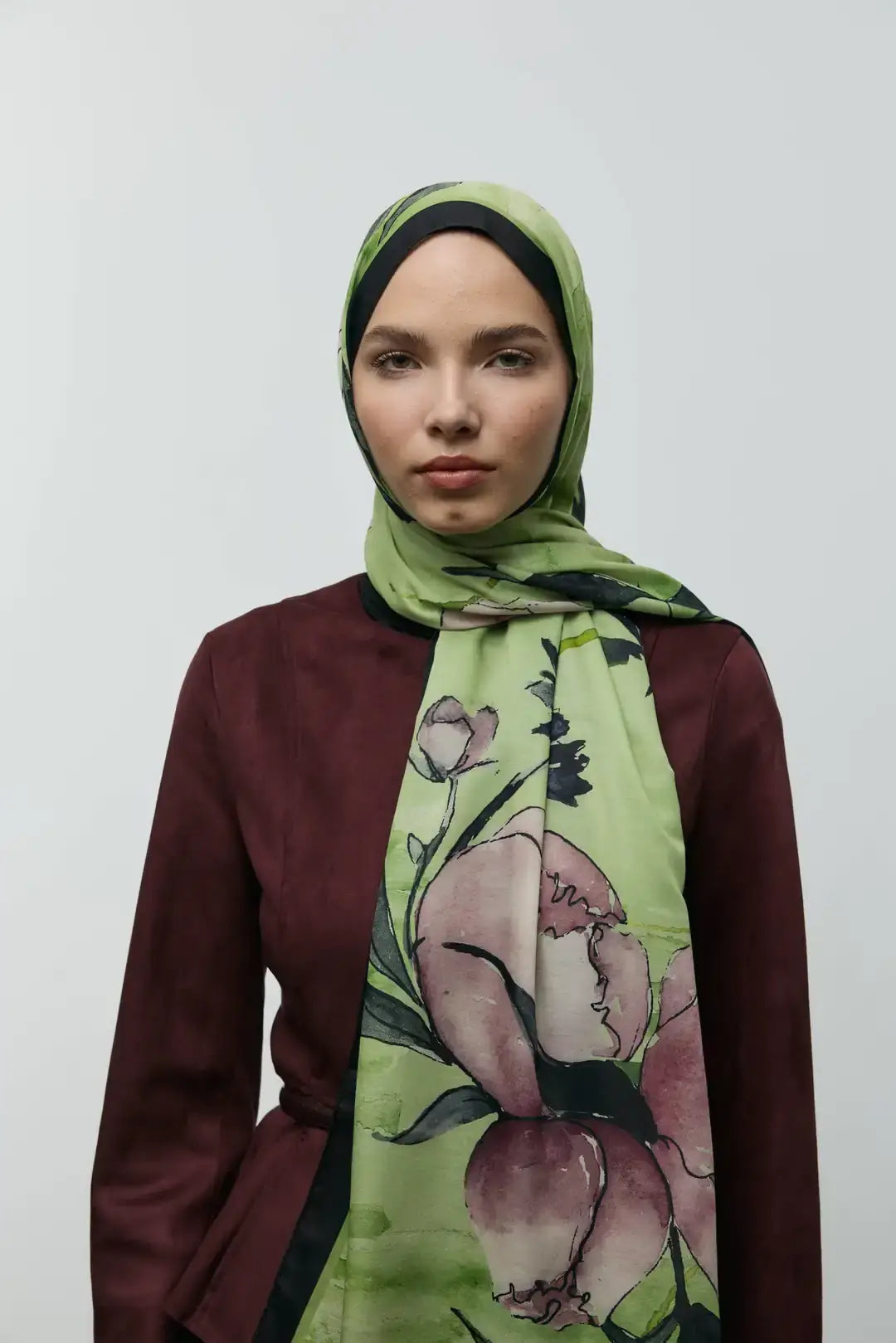 Pamuk Şal Siyah-Yeşil pamuk kumaş dokusu yakın plan