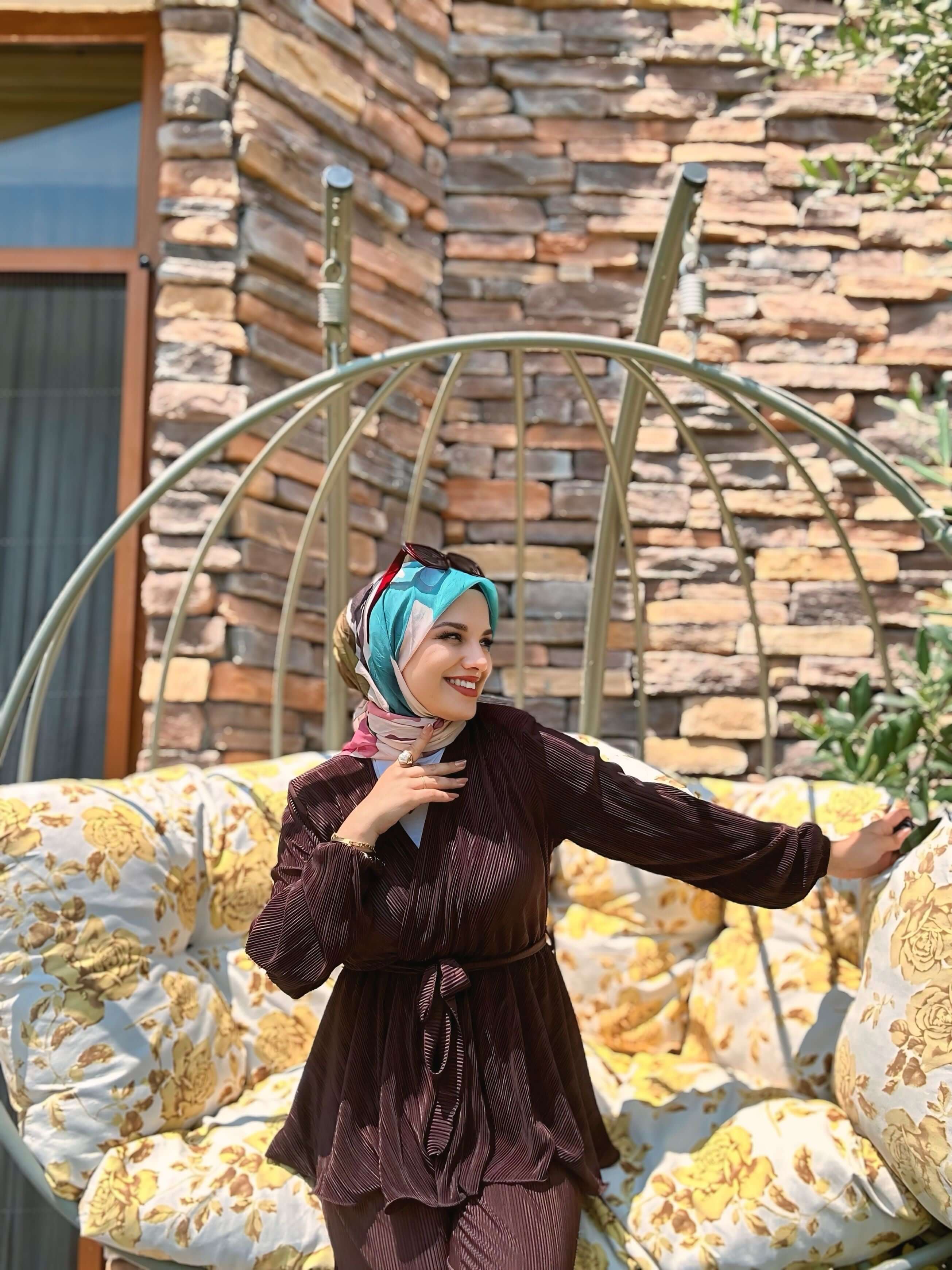Palet Desen Bambu Eşarp Pudra Turkuaz | Taze ve Zarif Stil