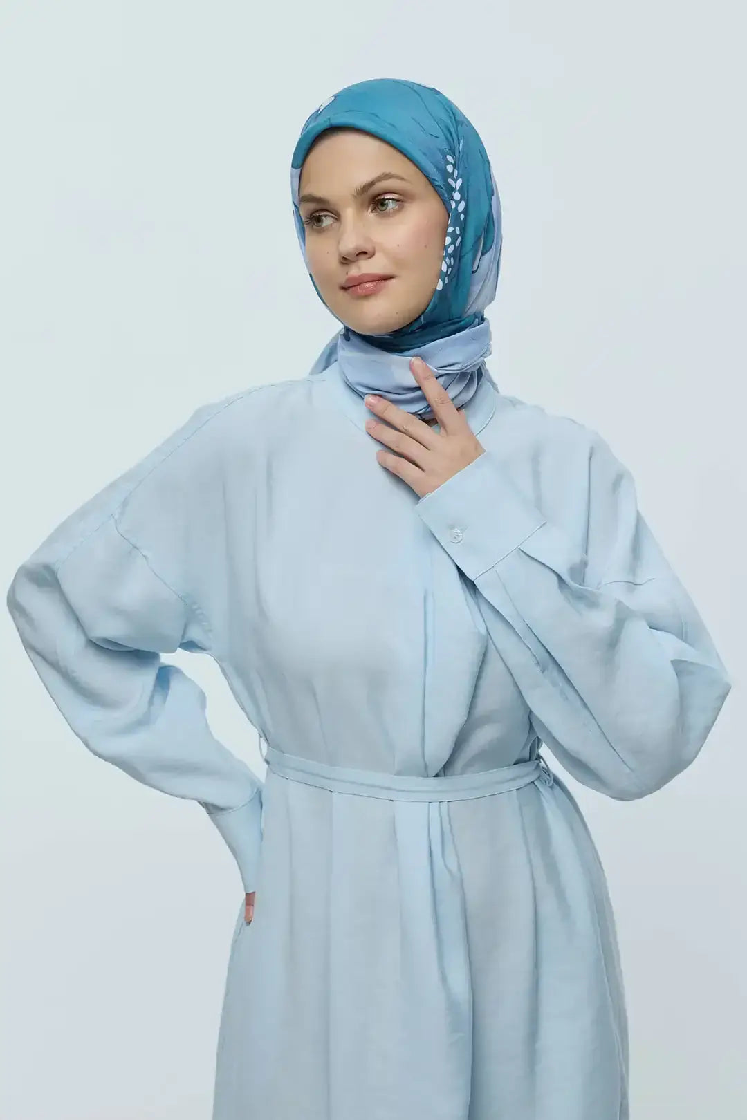 Bambu Eşarp Şakayık Desen yakın plan bambu doku Buz Mavisi