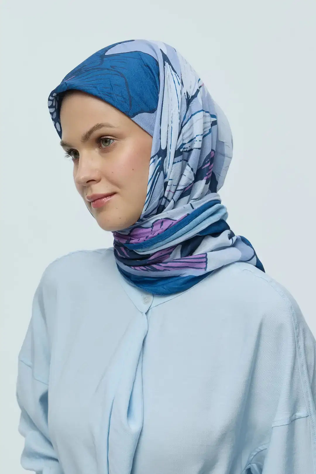 Bambu Eşarp Şakayık Desen yakın plan bambu doku İndigo