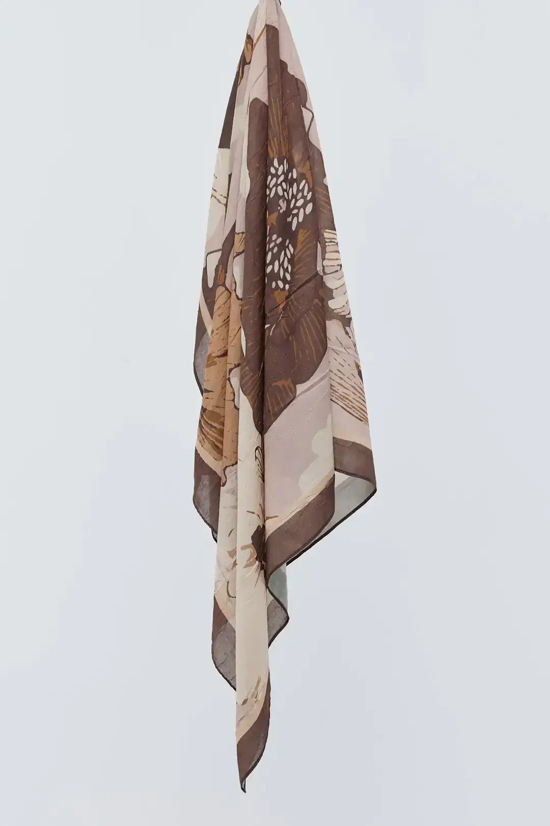 Bambu Eşarp kombin örneği Şakayık Desen Kahverengi