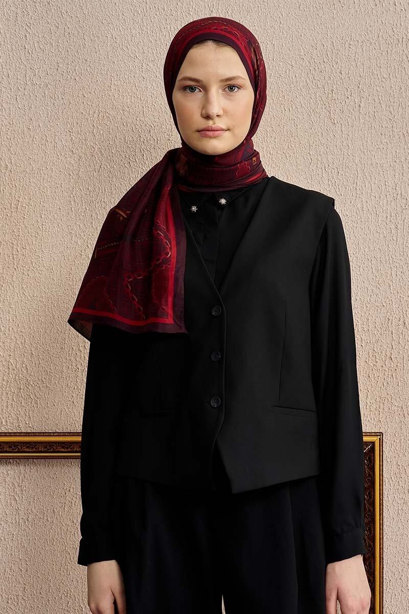 Celebrity Karte Şal Bordo günlük kombin için şık şal