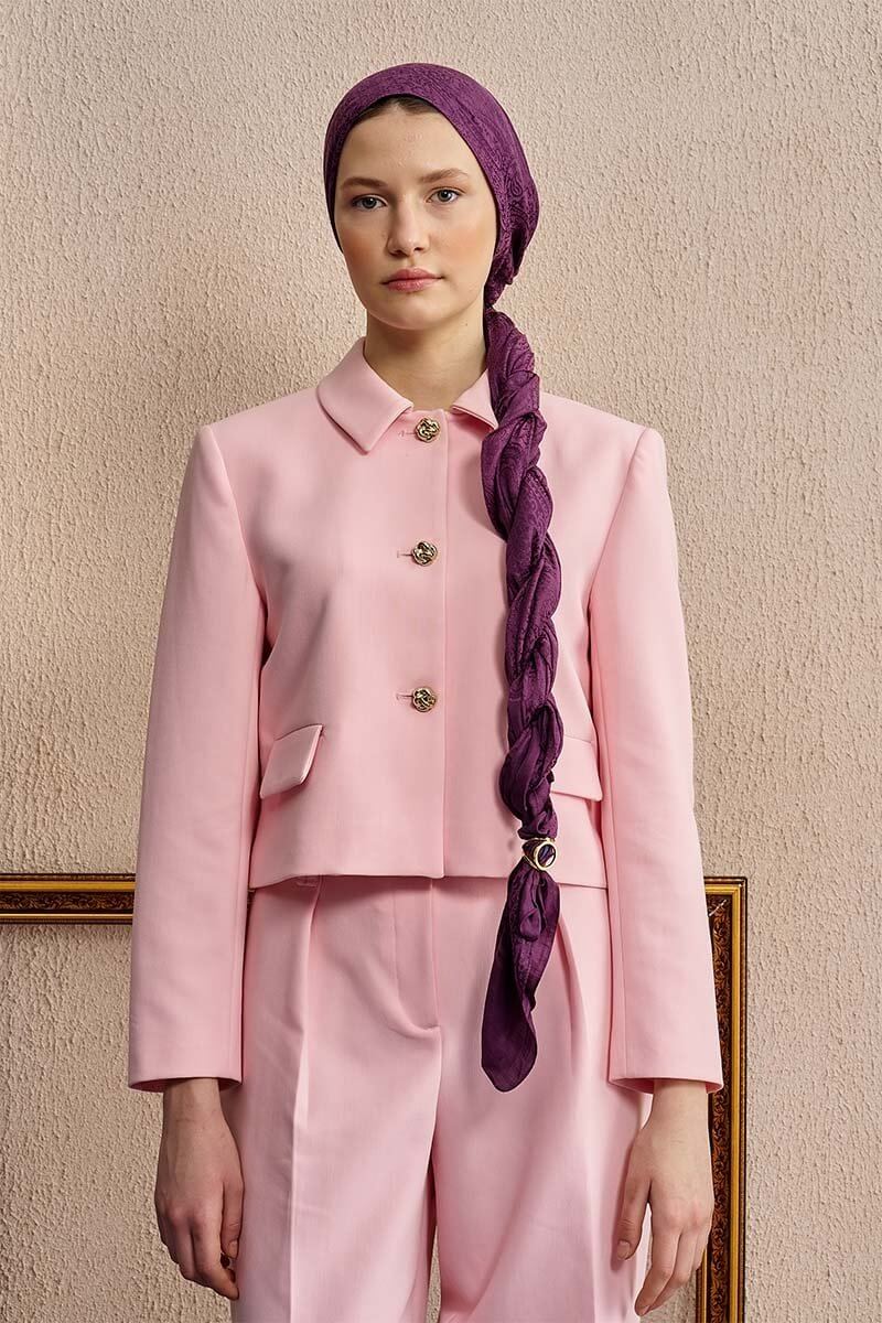 Çift Taraflı Etnik Desen Şal Mor çift taraflı tasarımlı şal modeli