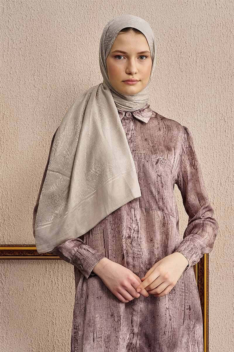 Çift Taraflı Etnik Desen Şal Vizon modern ve etnik desenli şal