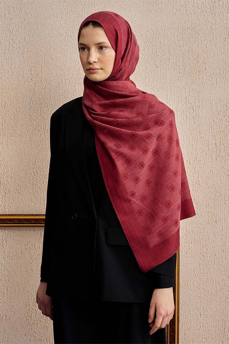 Çift Taraflı Logo Desen Şal - Bordo