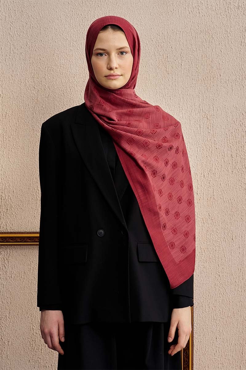 Çift Taraflı Logo Desen Şal - Bordo
