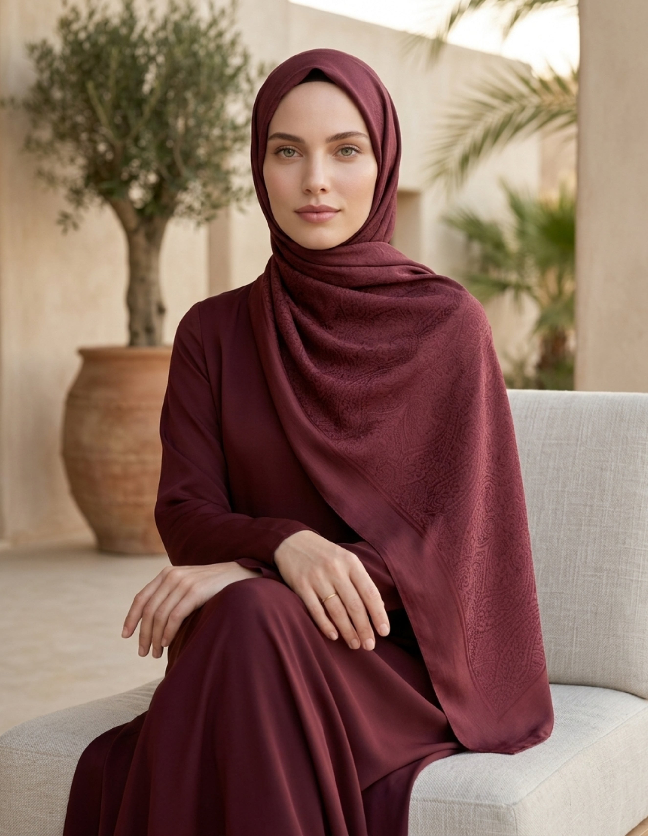 Çift Taraflı Etnik Desen Şal Bordo – Özgün Şıklık
