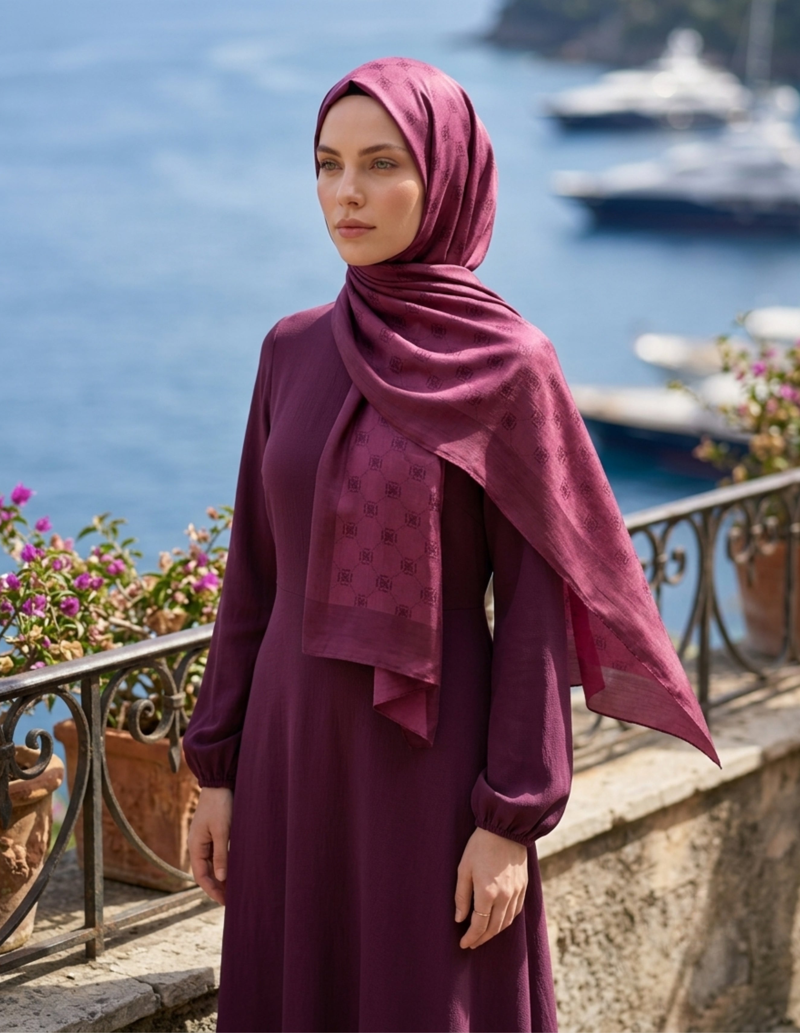 Çift Taraflı Logo Desen Şal Bordo – Modern Zarafet