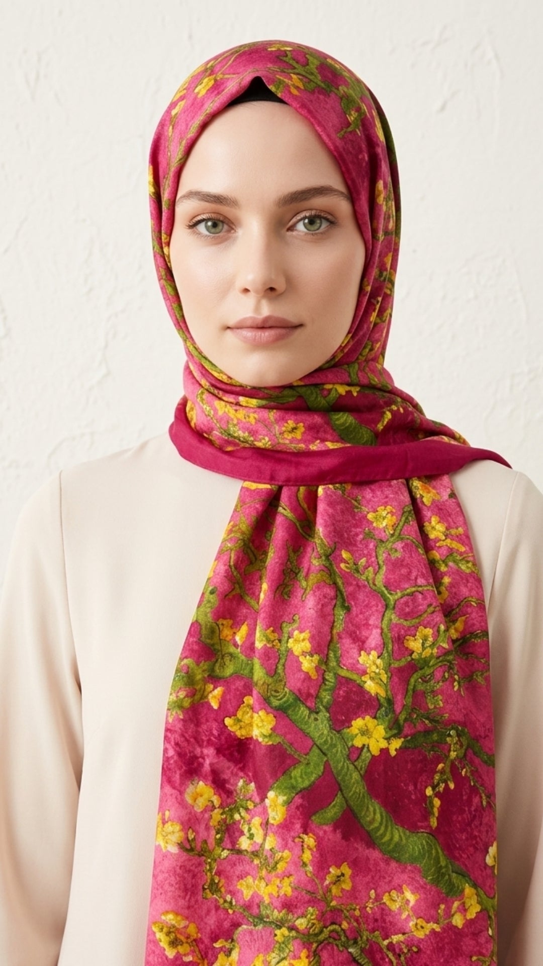 Van Gogh Çiçek Açan Badem Ağacı Pamuk Şal Pembe önden görünüm