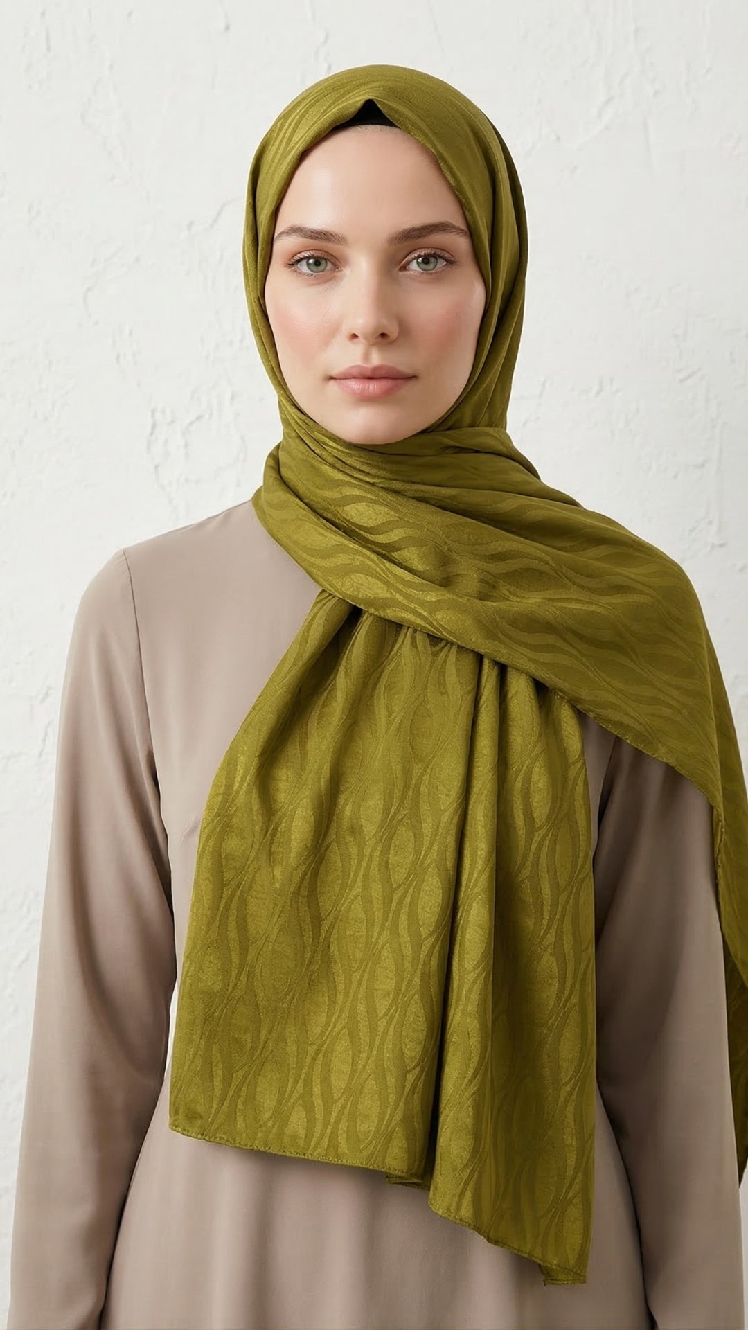 İtalyan Jakar Şal Dalga Desen Yeşil önden görünüm