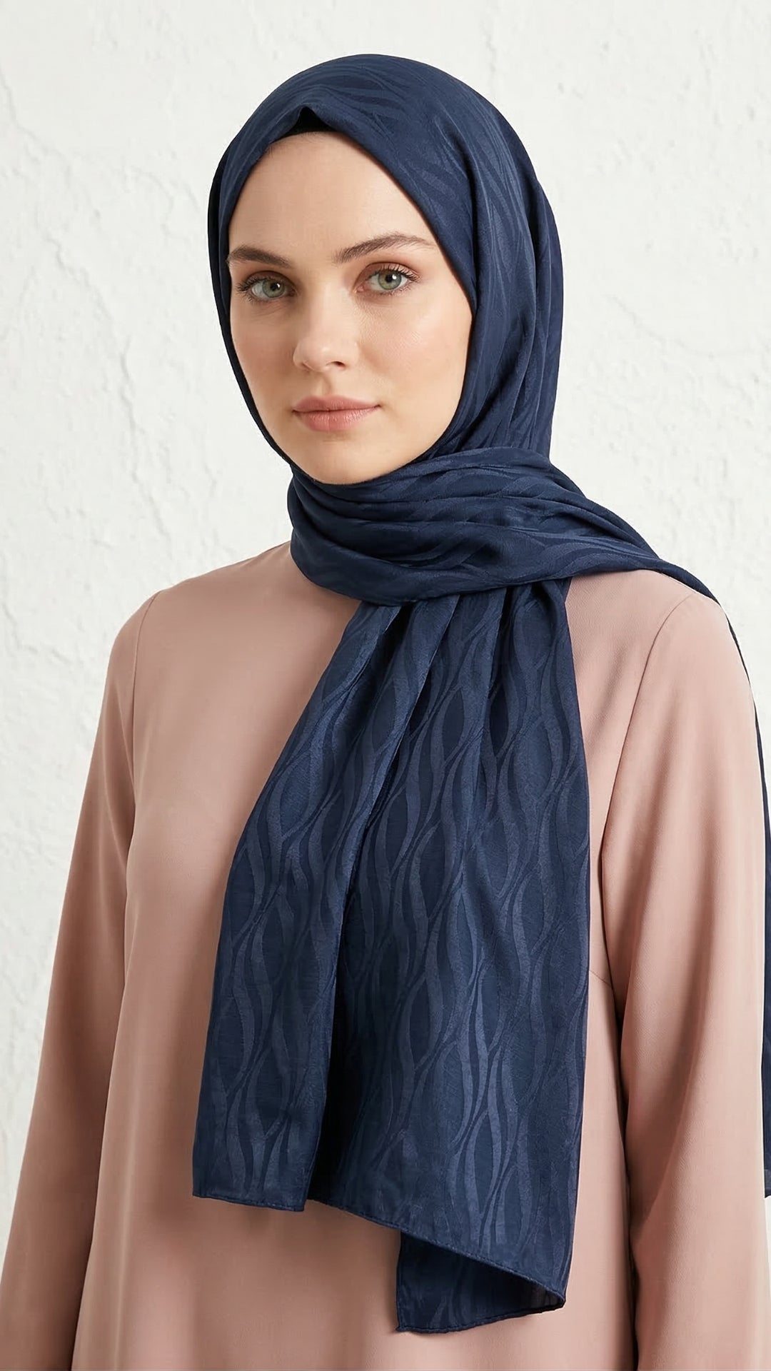 İtalyan Jakar Şal Dalga Desen Lacivert önden görünüm