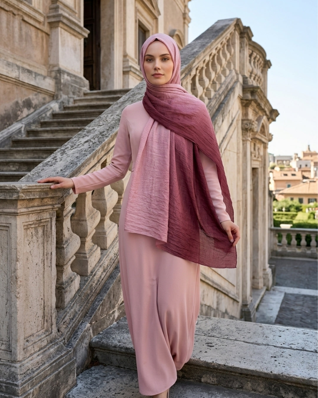Degrade Bambu Kraş Şal Pembe Mürdüm önden görünüm