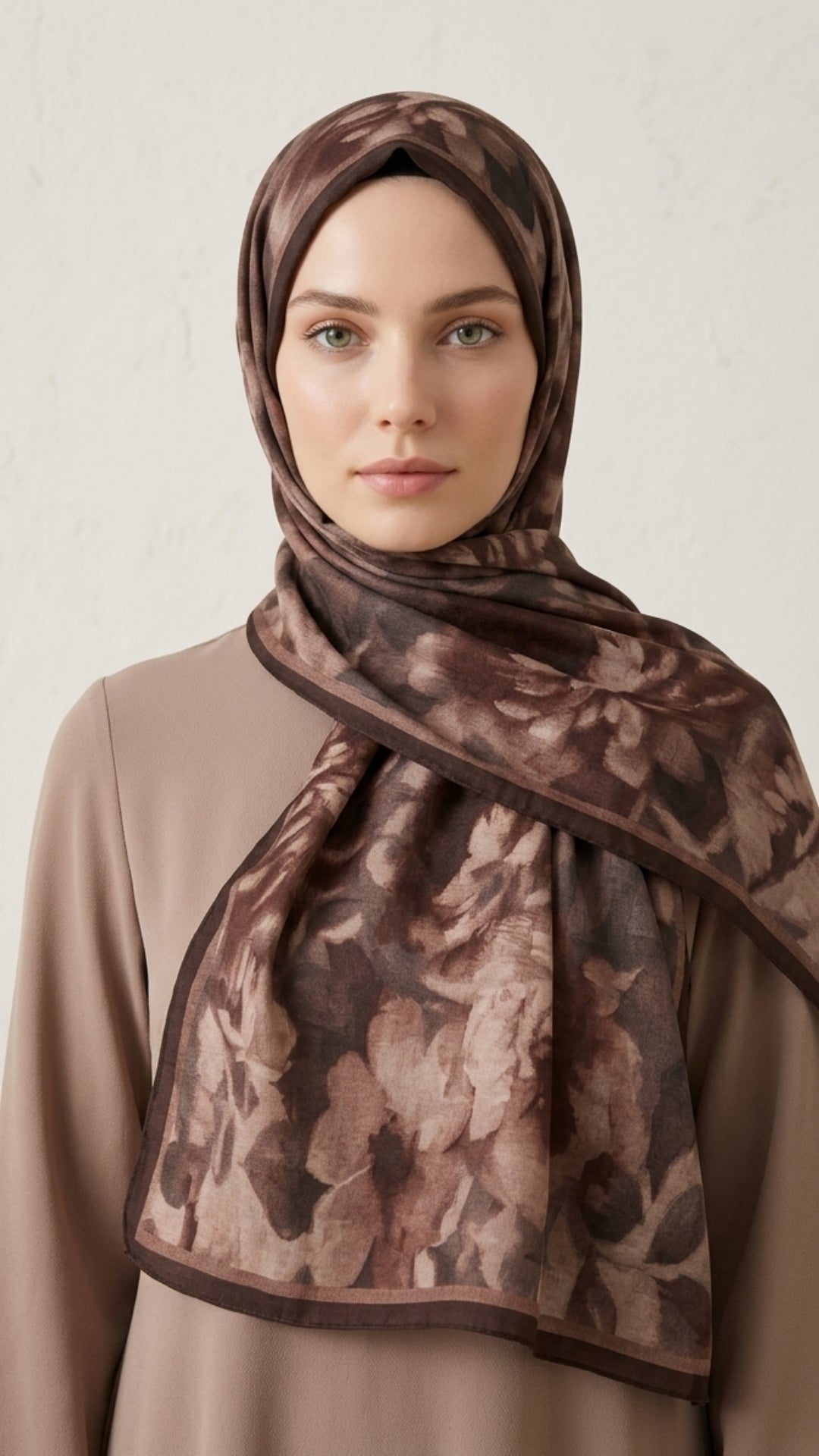 Frosted Bloom Müslin Şal Acı Kahve önden görünüm