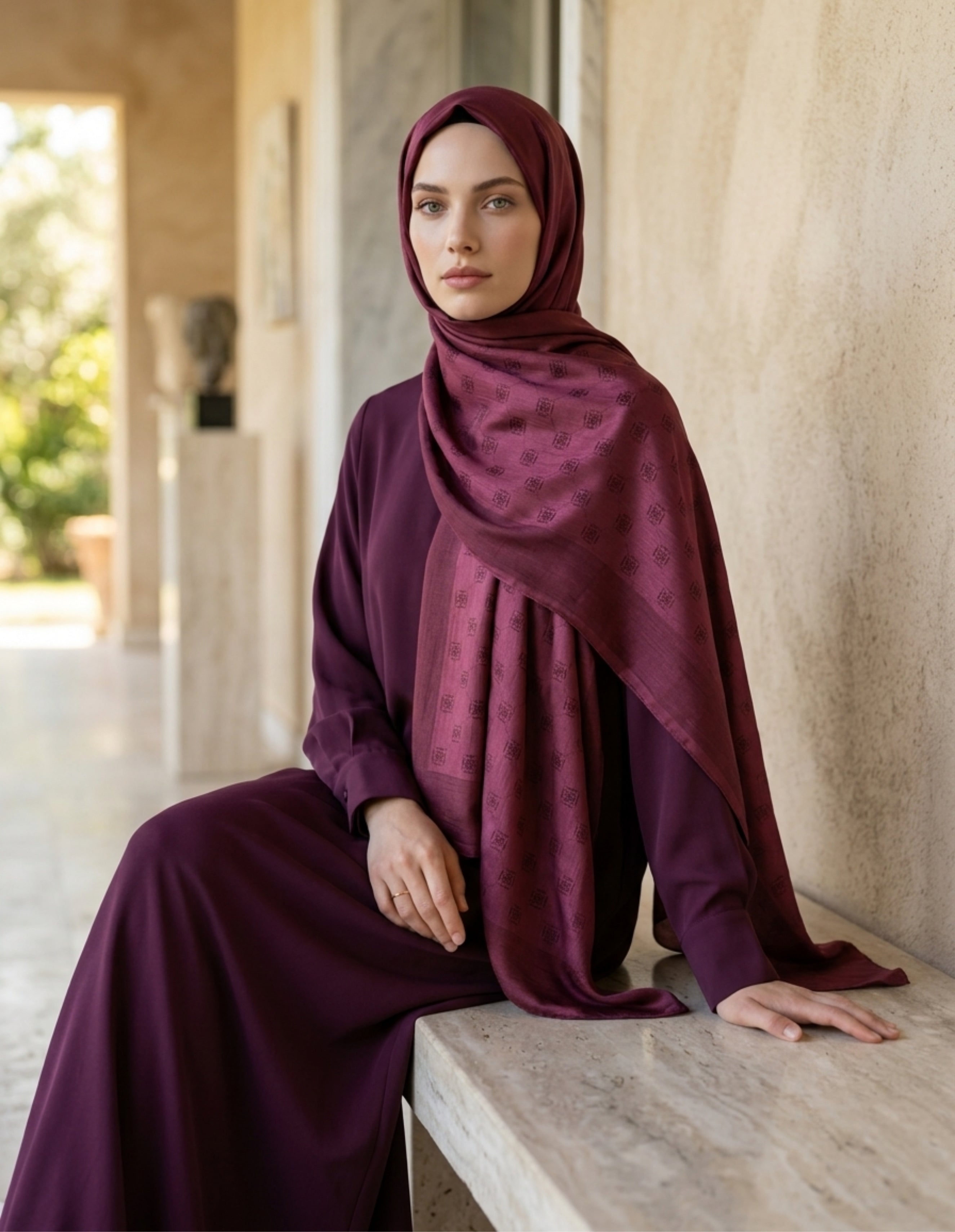 Çift Taraflı Logo Desen Şal Bordo – Modern Zarafet