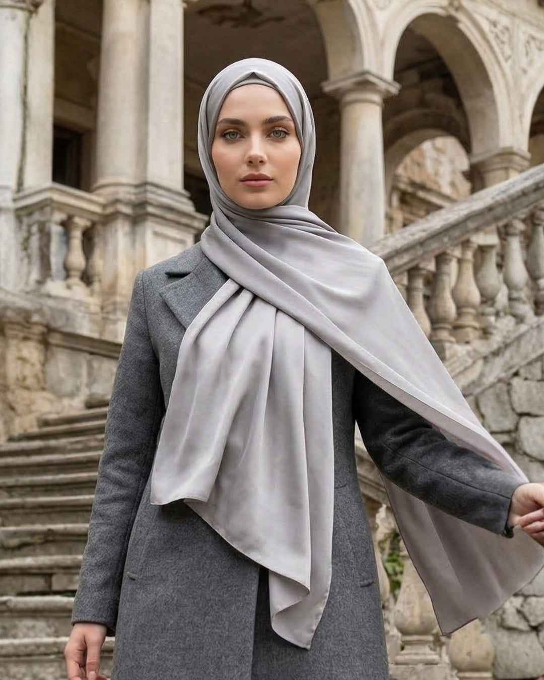 Abiye Saten Janjan Şal Gümüş | Göz Kamaştıran Zarafet