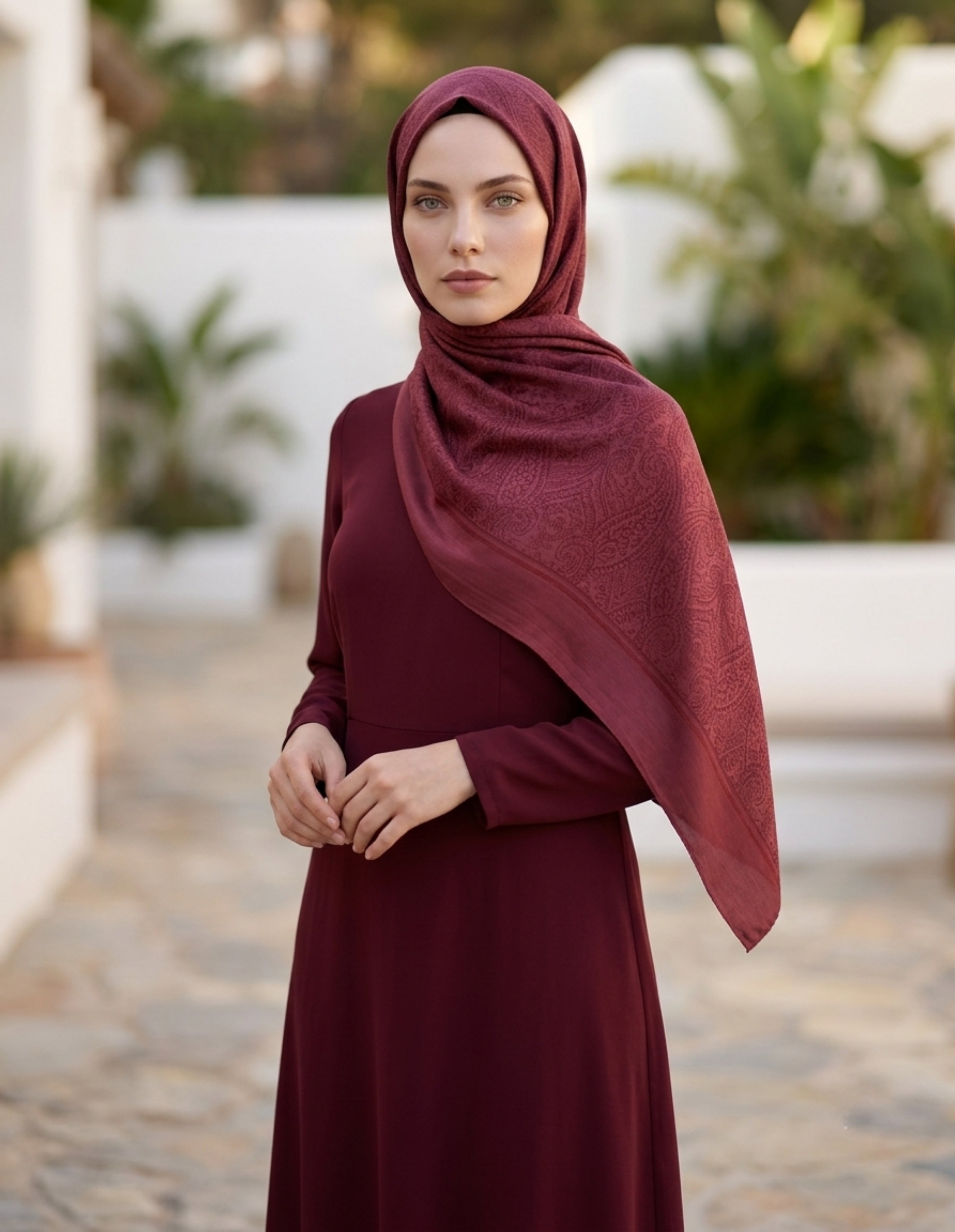 Çift Taraflı Etnik Desen Şal Bordo – Özgün Şıklık