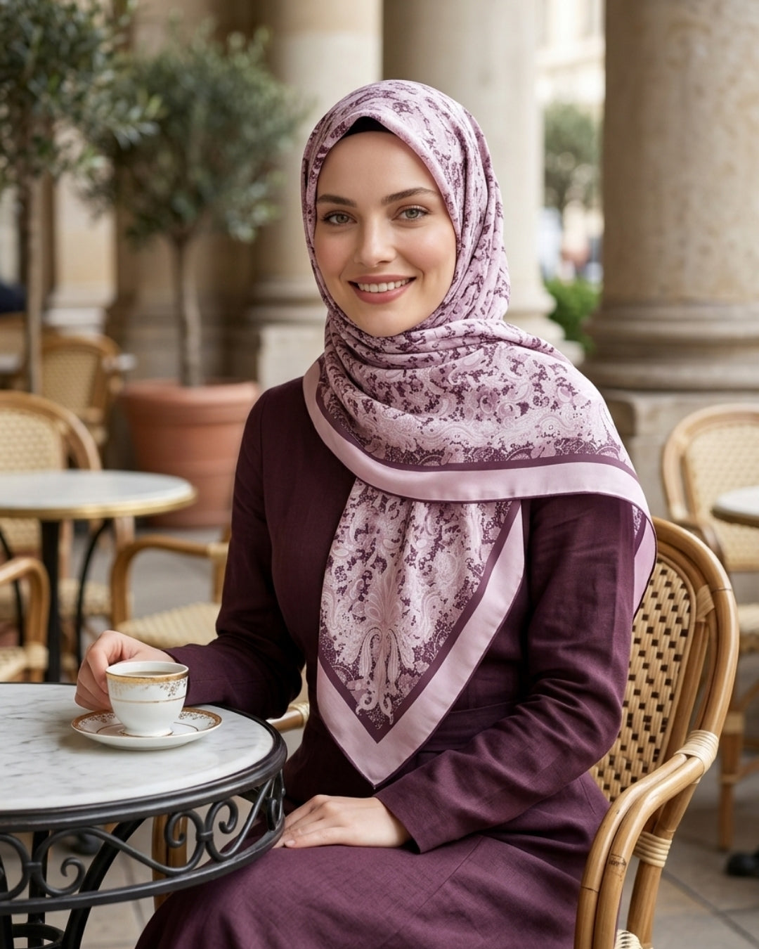 Retro Desenli Pamuk Şal Karma Pembe | Canlı Zarafet