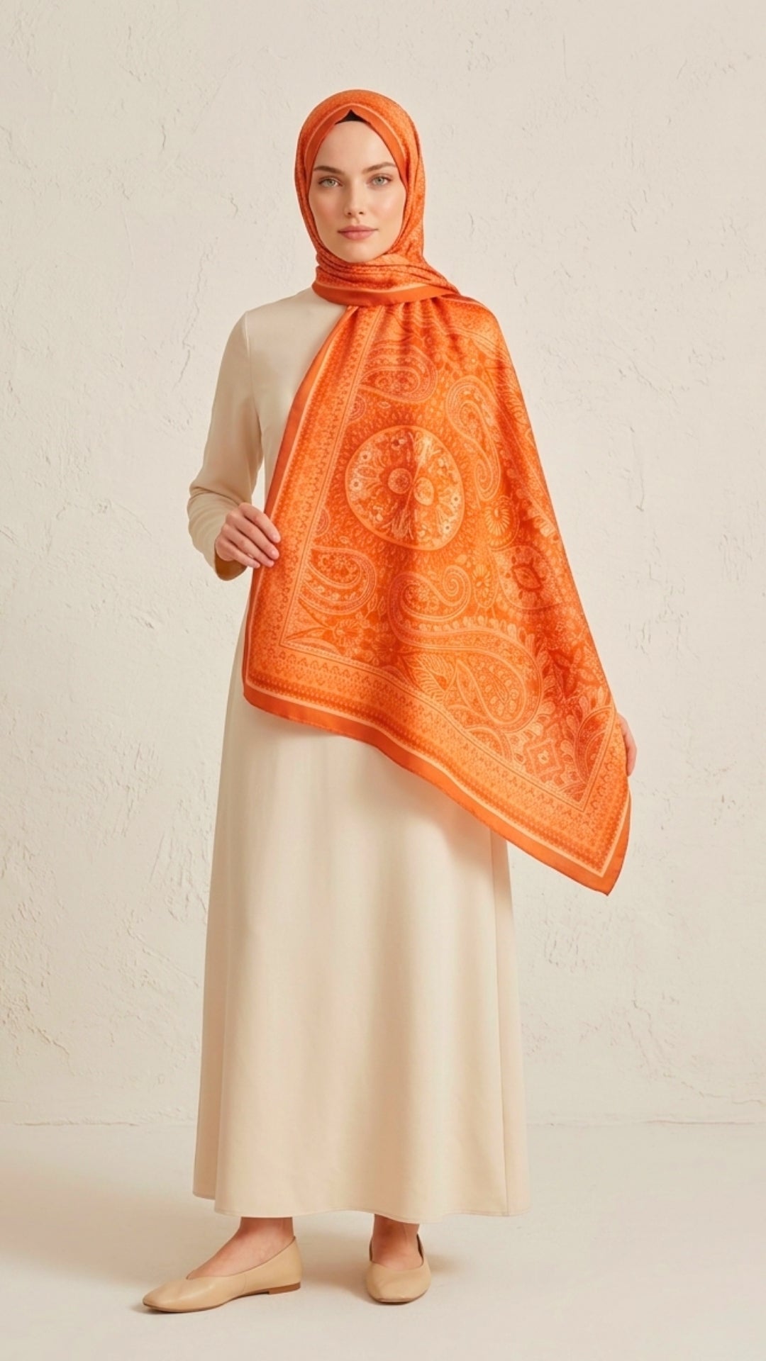 Allica Desen Şal Kiremit omuzda dökümlü duruş