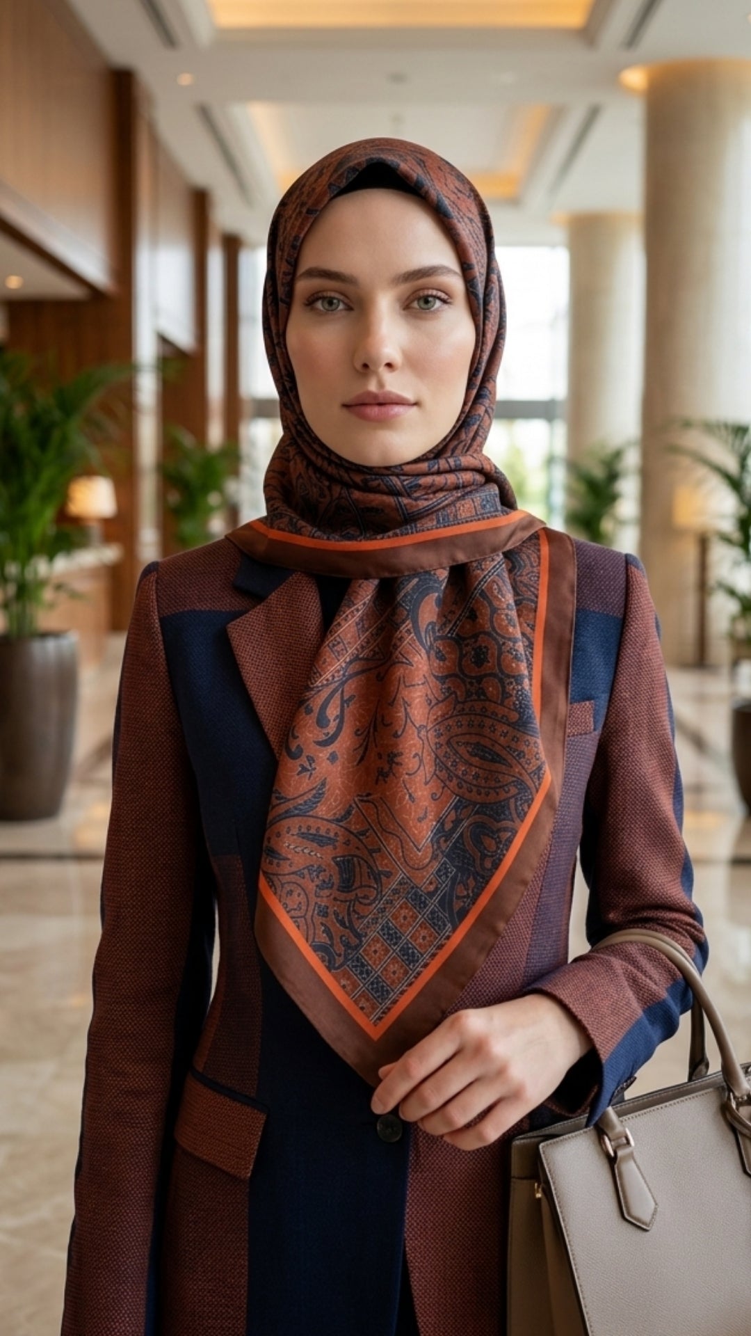 Bordo şal modelinin zarif ve modern bir kombin içinde sunumu.