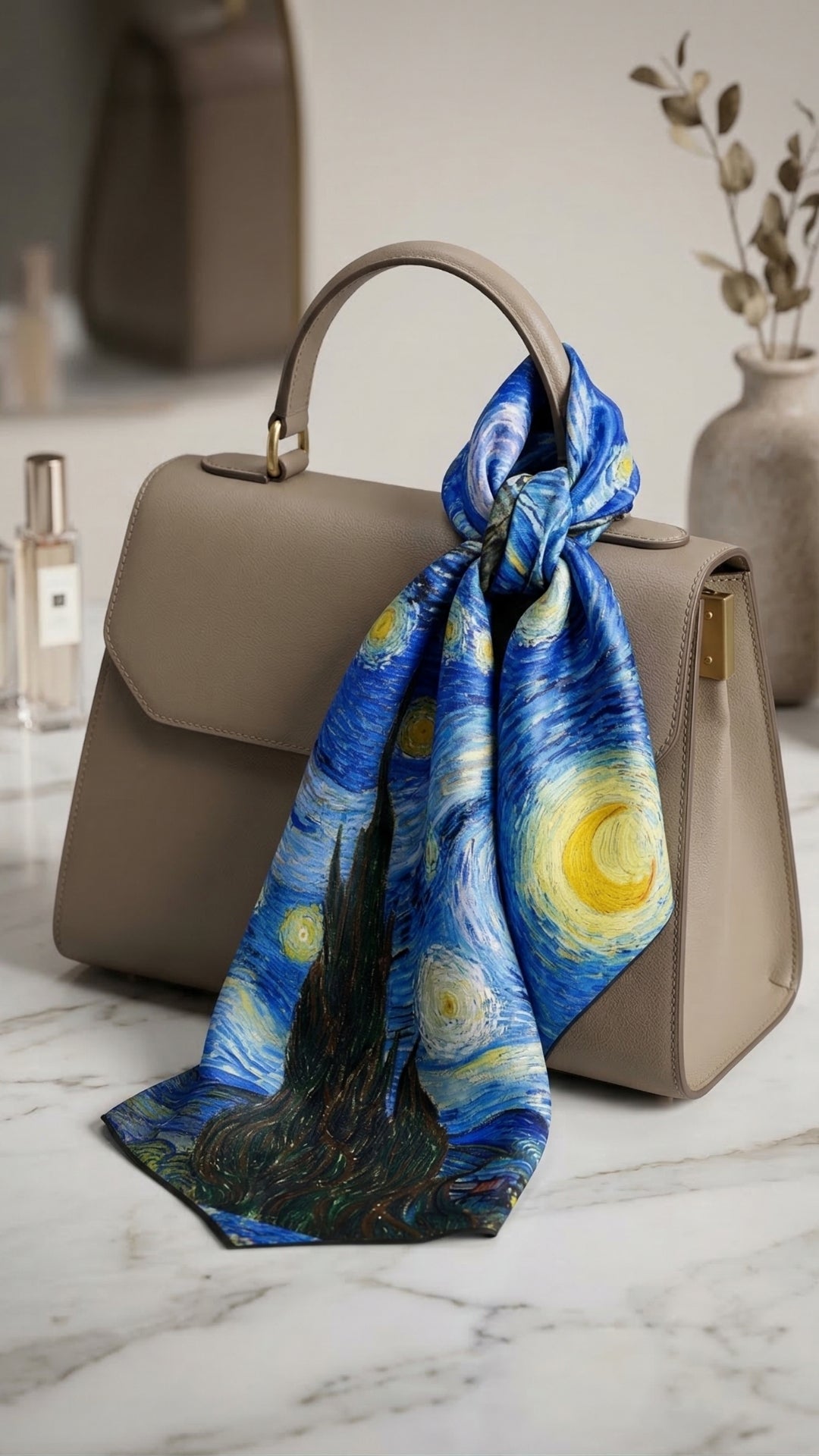 Van Gogh Yıldızlı Gece ipek fular mavi zarif ve asil kombin