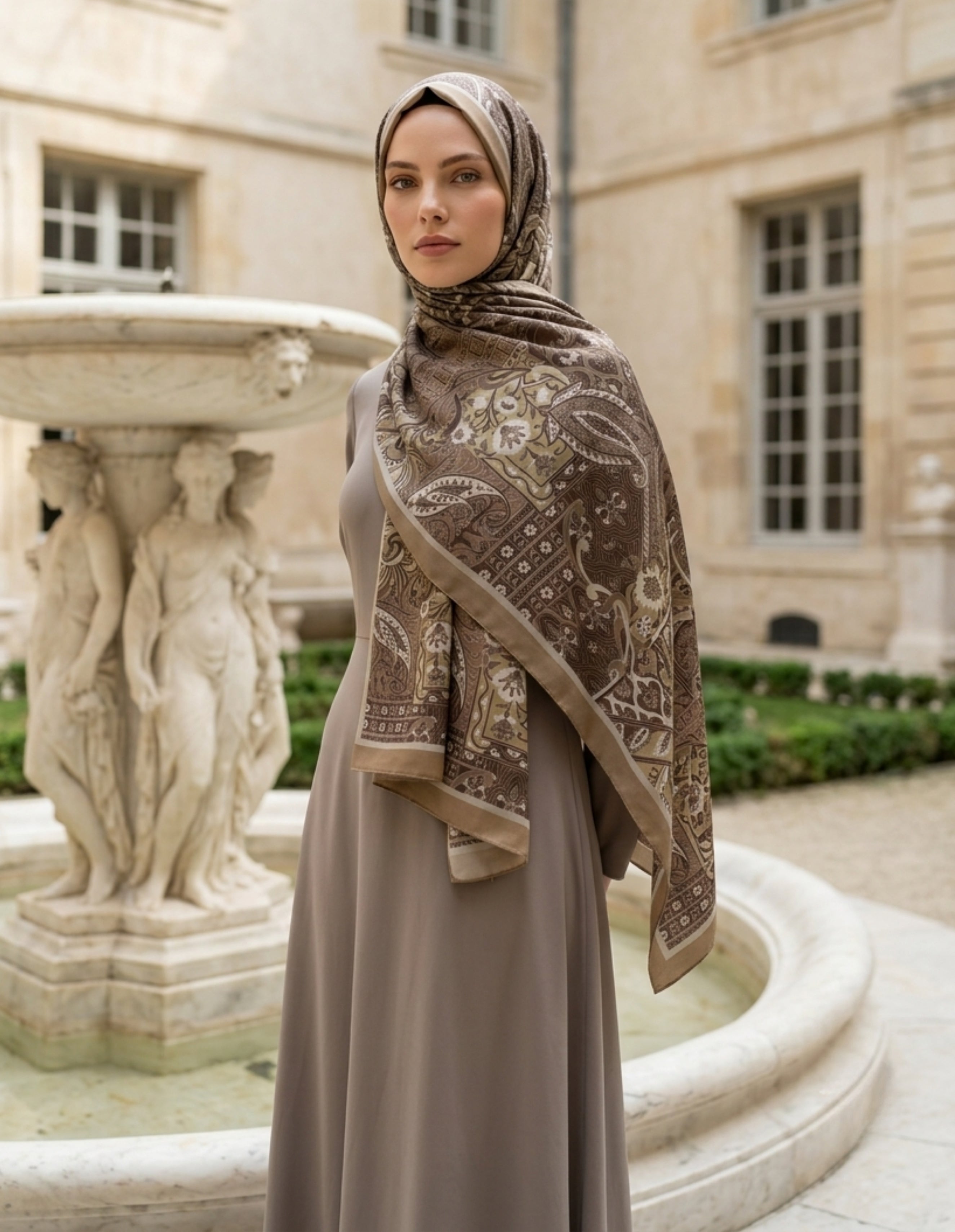 Moda Nûda ED Scarf Iconic Hasna Şal Bej detay çekimi