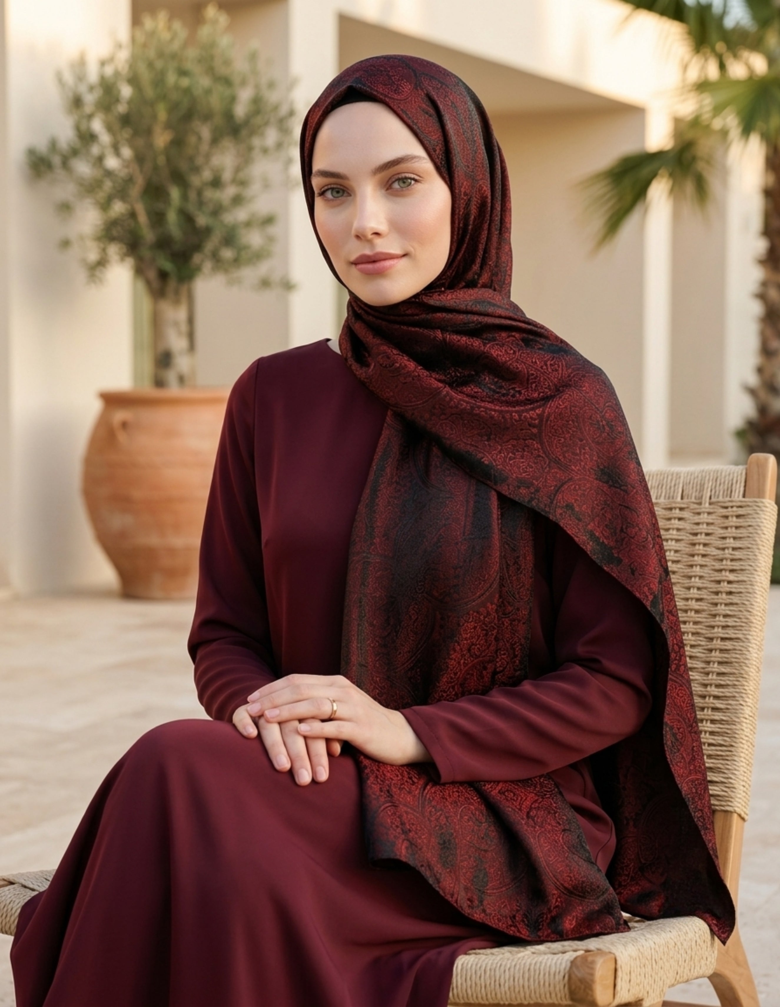 Vera Desen Shine Line Şal Siyah Bordo | Klasik Zarafet