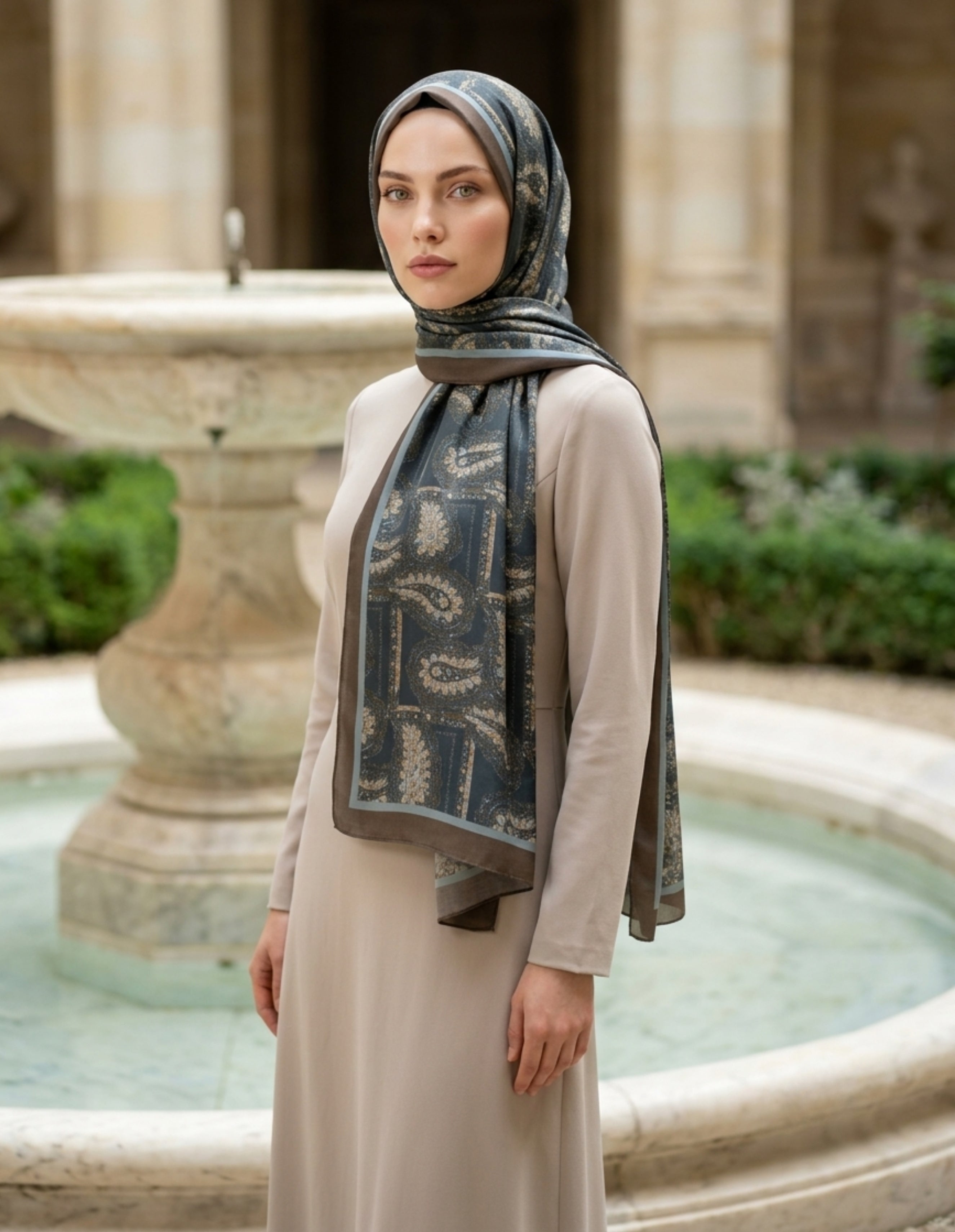 Moda Nûda ED Scarf Iconic Lema Şal Lacivert detay çekimi