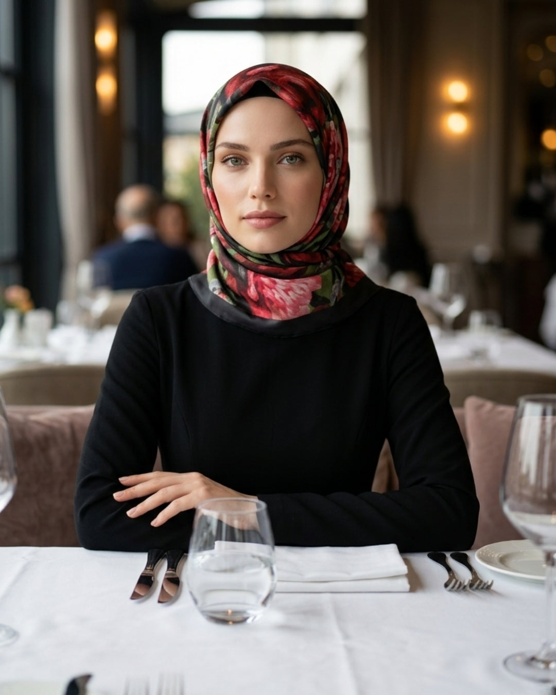 Desenli Pamuk Soft Şal Mena Serisi Kırmızı Siyah