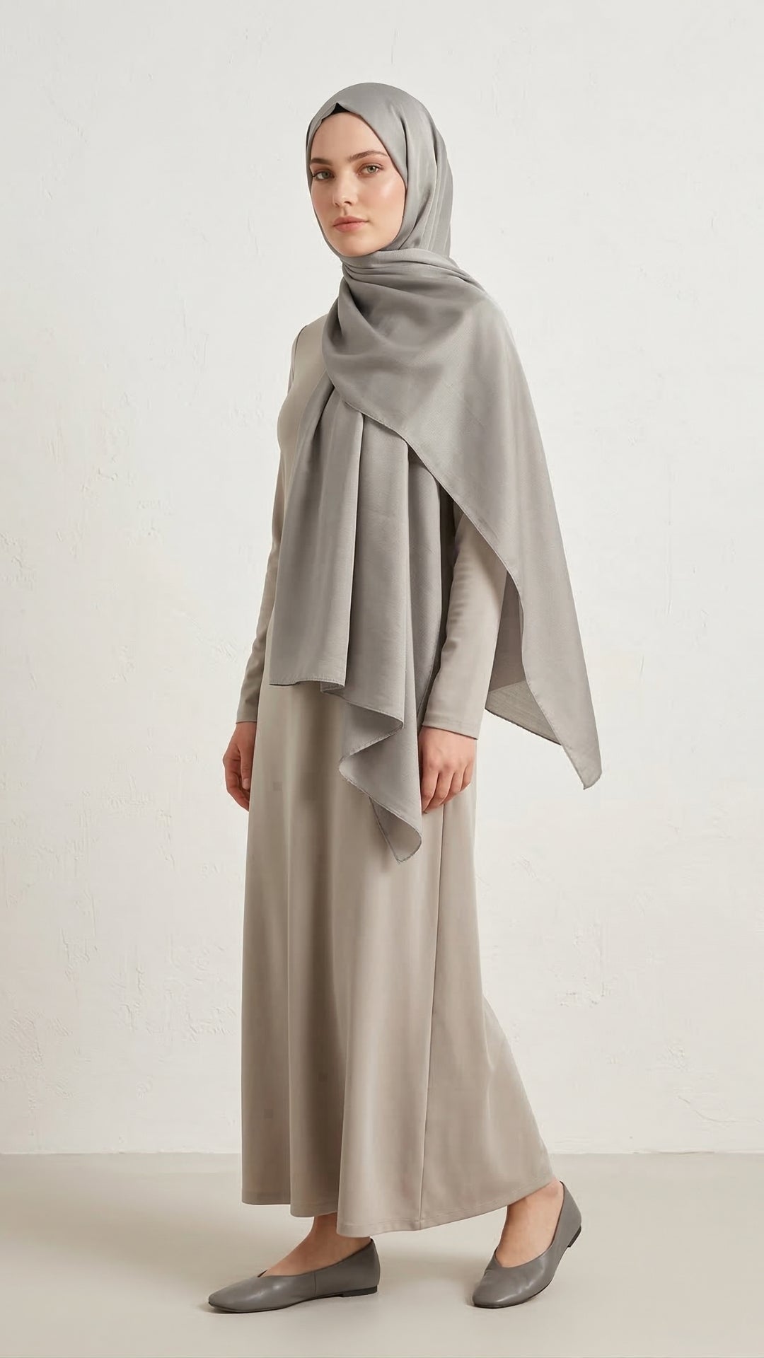 Abiye Saten Janjan Şal Gümüş önden görünüm