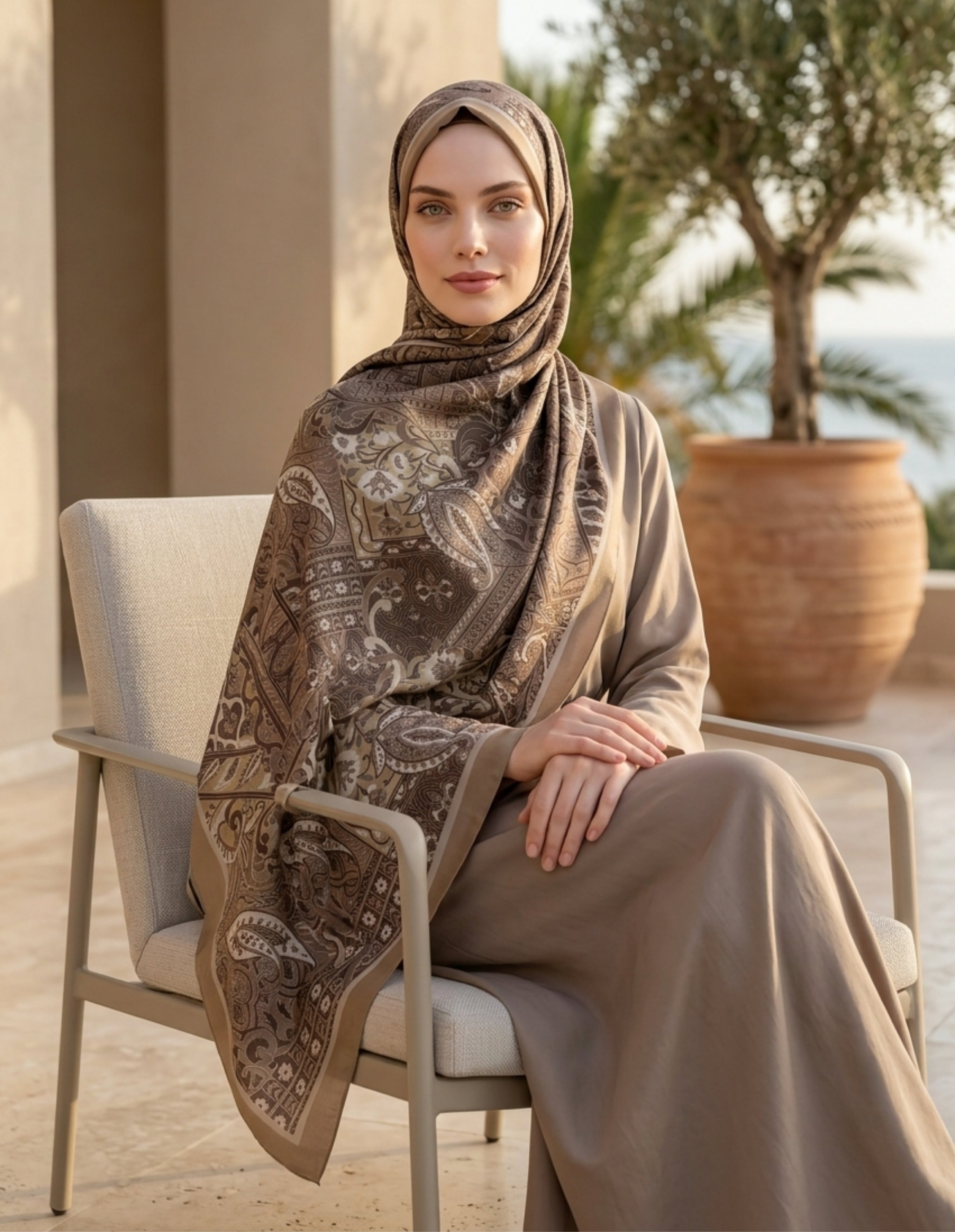 ED Scarf Iconic Hasna Şal Bej, zarif bir şal modeliyle modern bir görünüm sunan şık ve doğal bir tasarım.