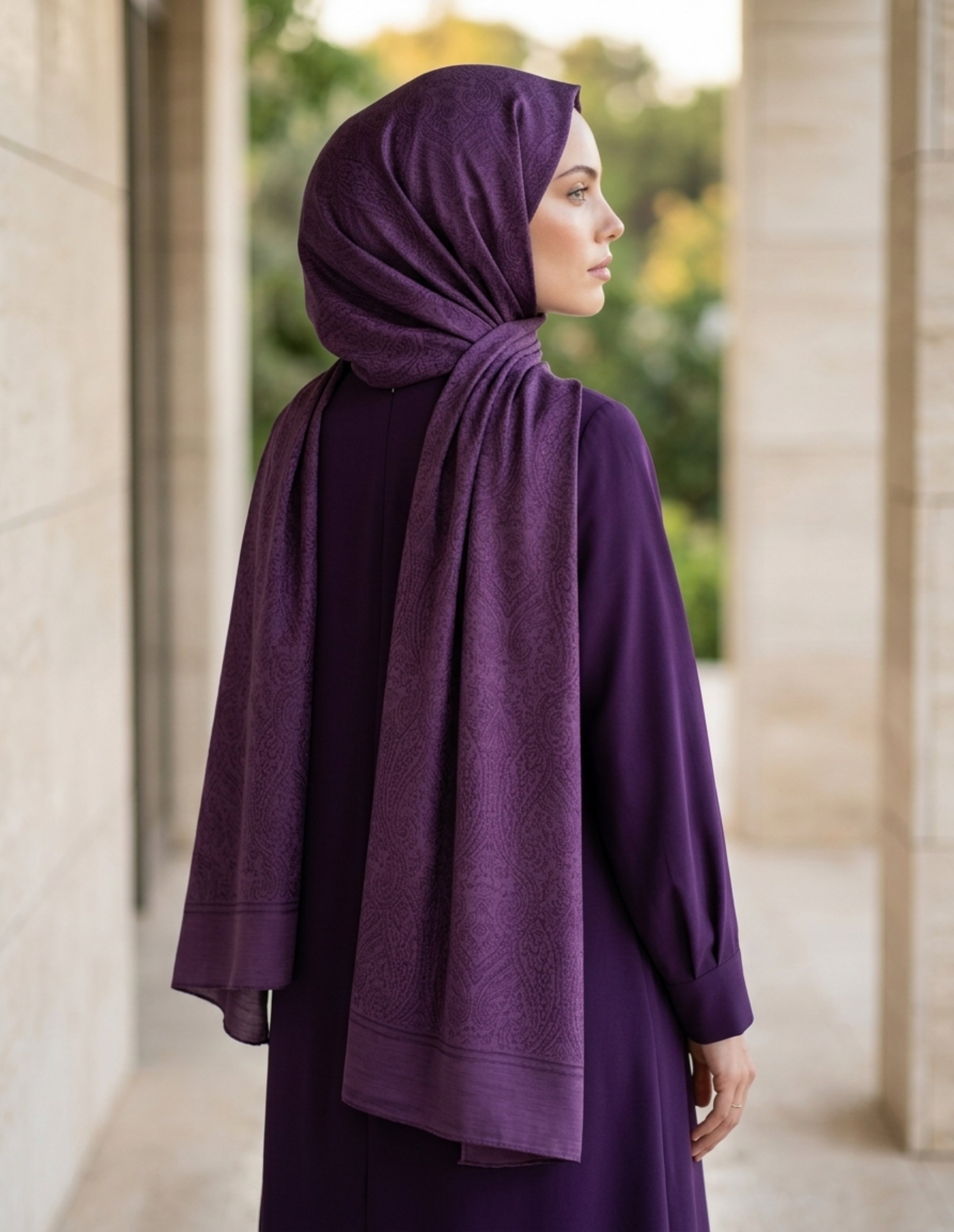 ED Scarf mor çift taraflı etnik desen şal duruşu