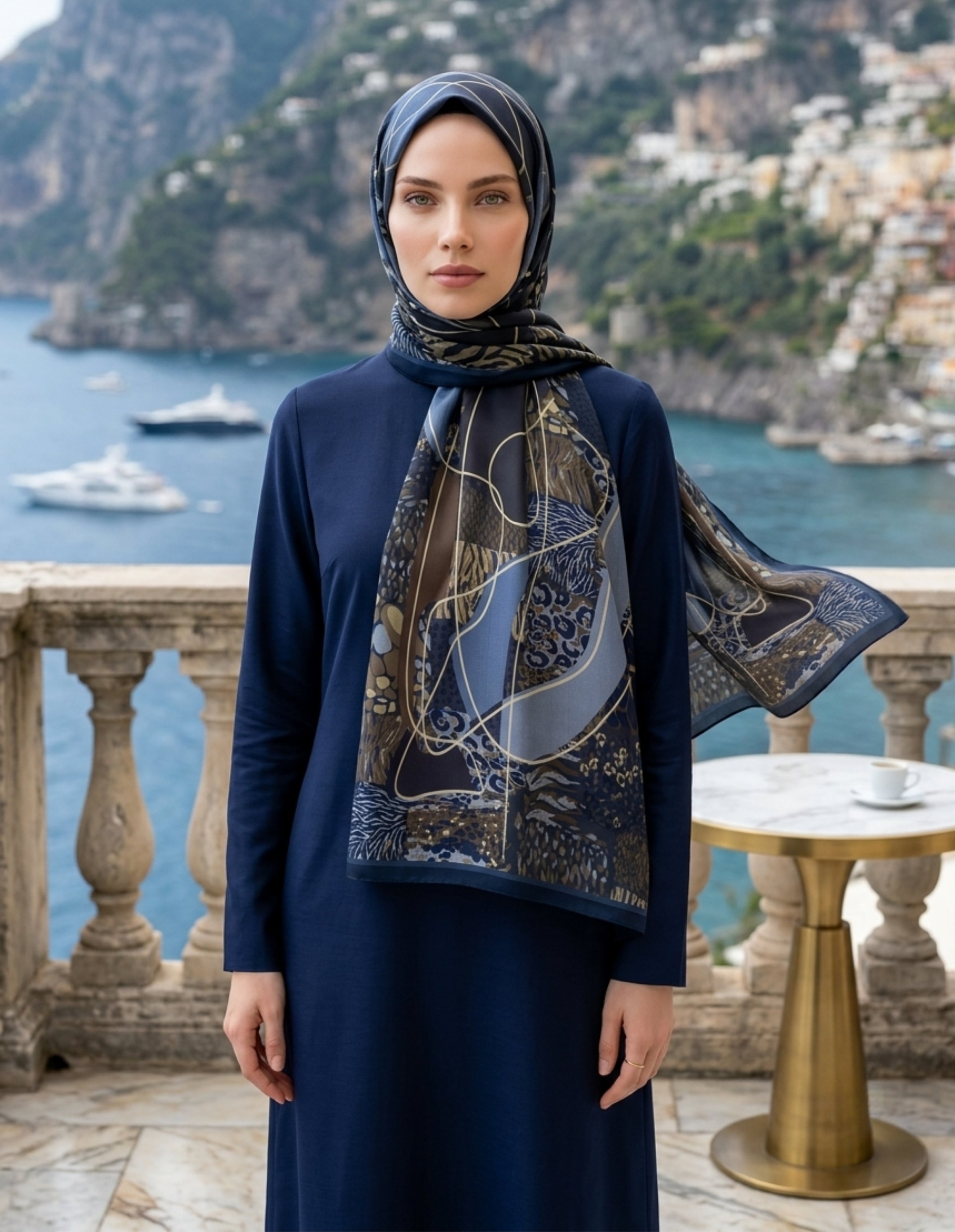 ED Scarf Celebrity Sable Şal Lacivert modelinin kullanımıyla şık bir görünüm.
