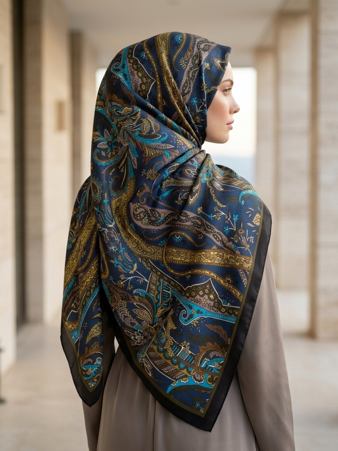ED Scarf Pamuk İpek Diamora Şal Lacivert kadın şal modeli