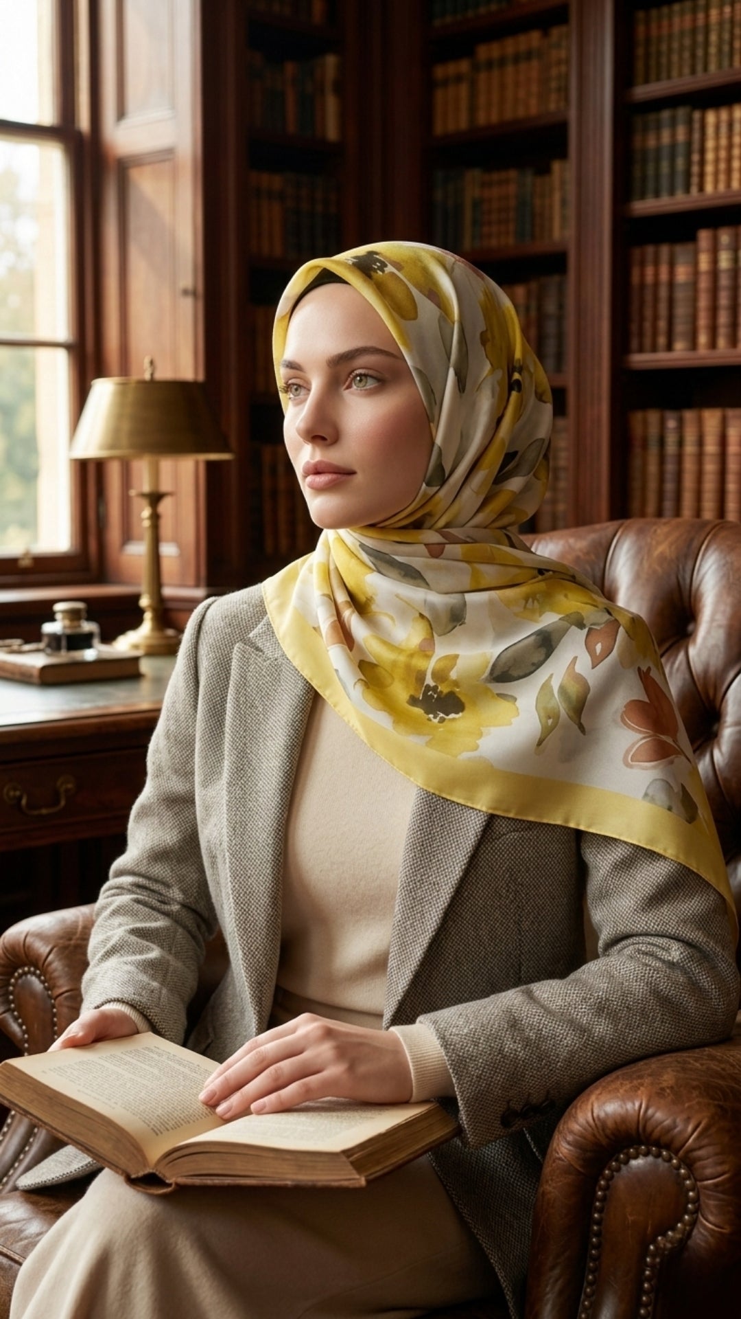 Retro Desenli Pamuk Şal Sarı Desen | Romantik Seri