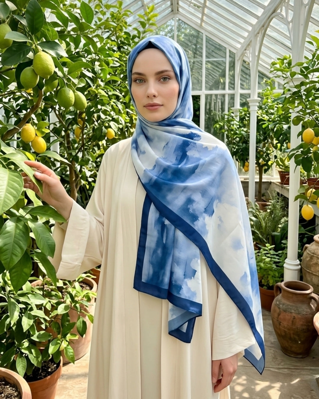 Batik Desenli Pamuk Soft Şal Lacivert Batik kenar dikiş kalitesi