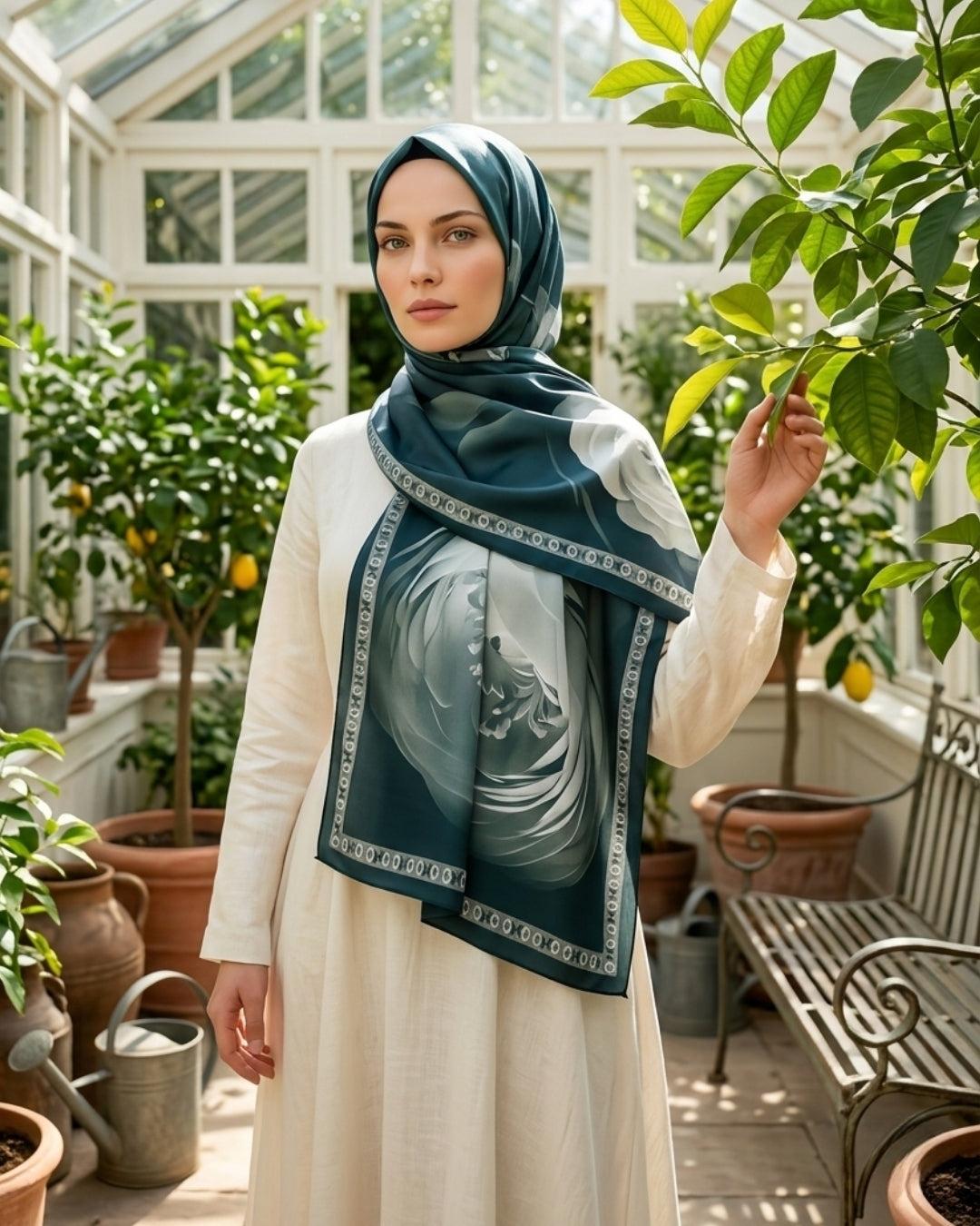 Desenli Pamuk Soft Şal Haki Yeşil Marline Serisi kenar dikiş kalitesi