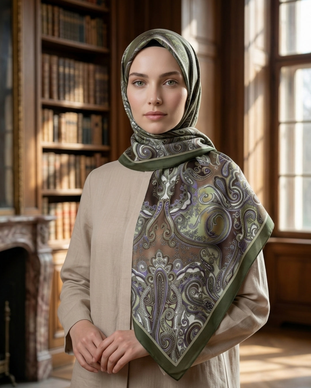 Yeşil heritage gazel şal, zarif deseniyle modern ve geleneksel tarzı bir araya getiriyor.