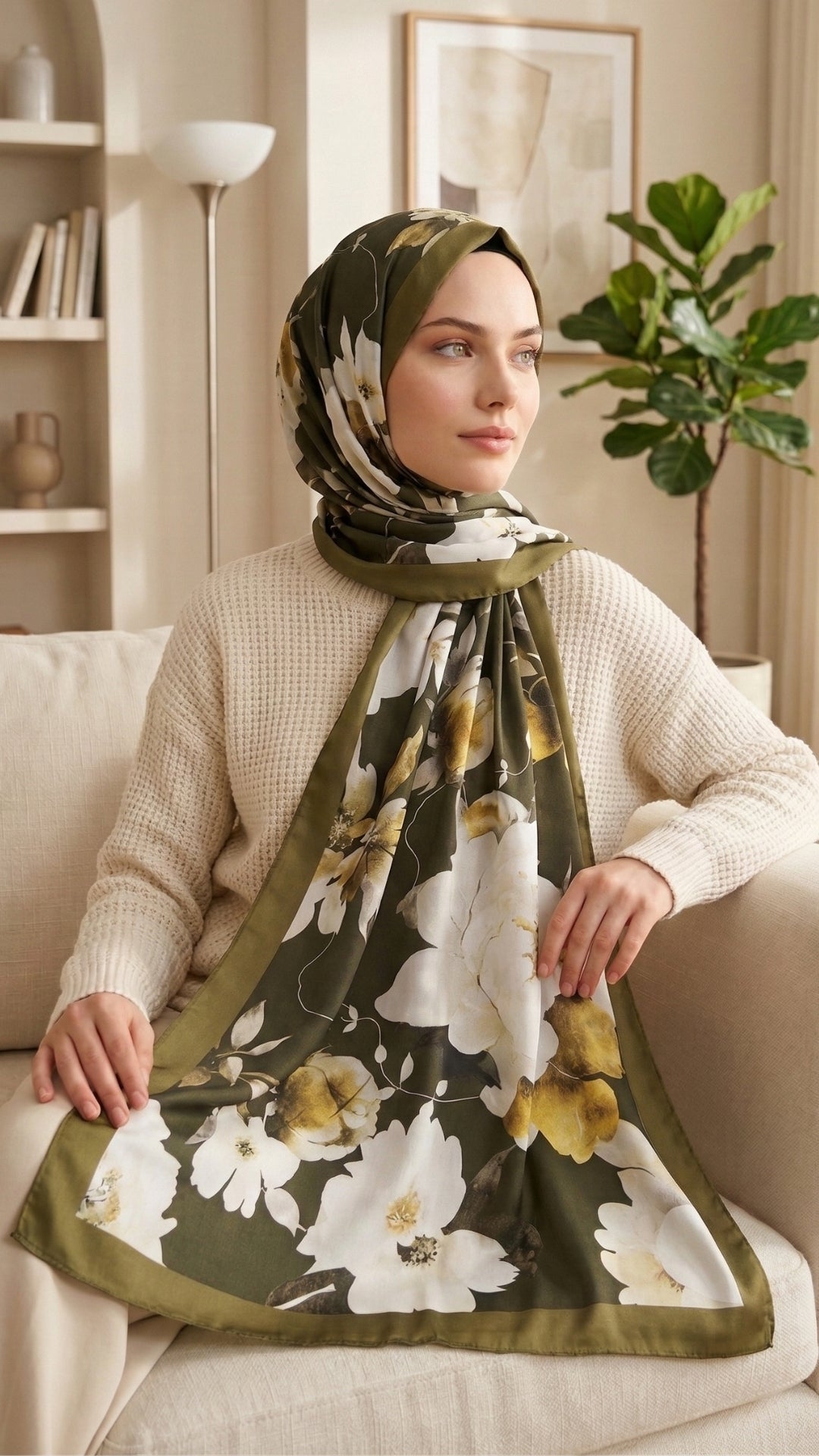 Desenli Pamuk Soft Şal Yeşil | Mena Serisi